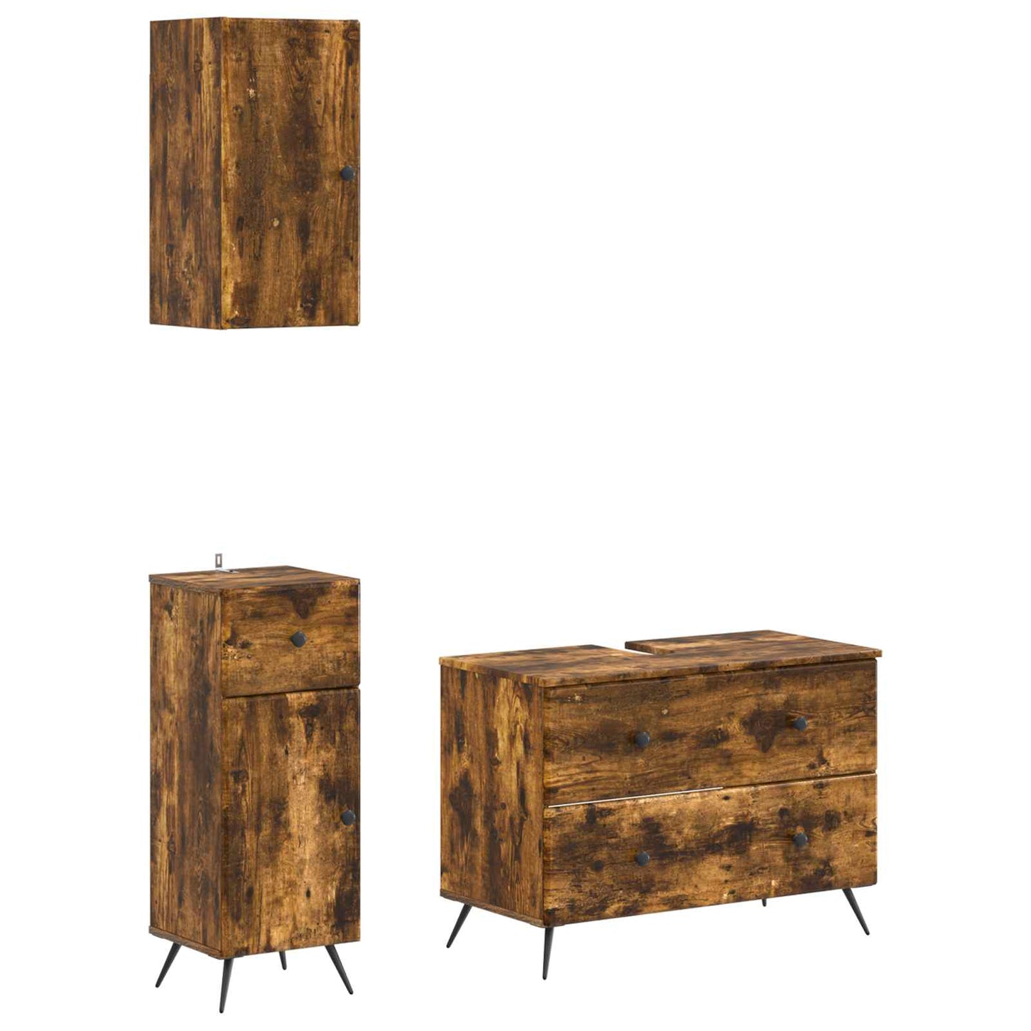 3 Piece Bathroom Cabinet Set BREDA Smoked Oak Engineered Wood