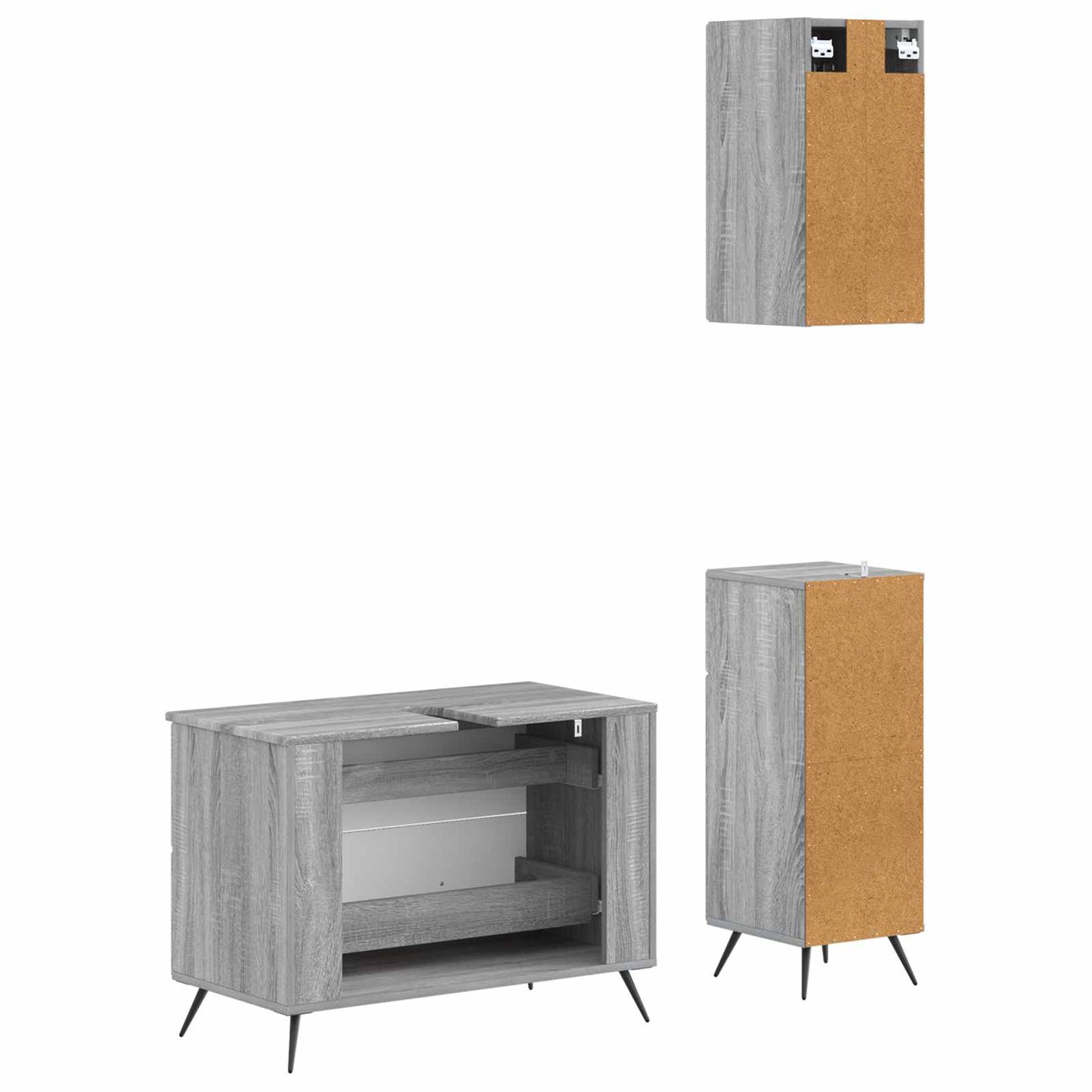 3 Piece Bathroom Cabinet Set BREDA Grey Sonoma Engineered Wood