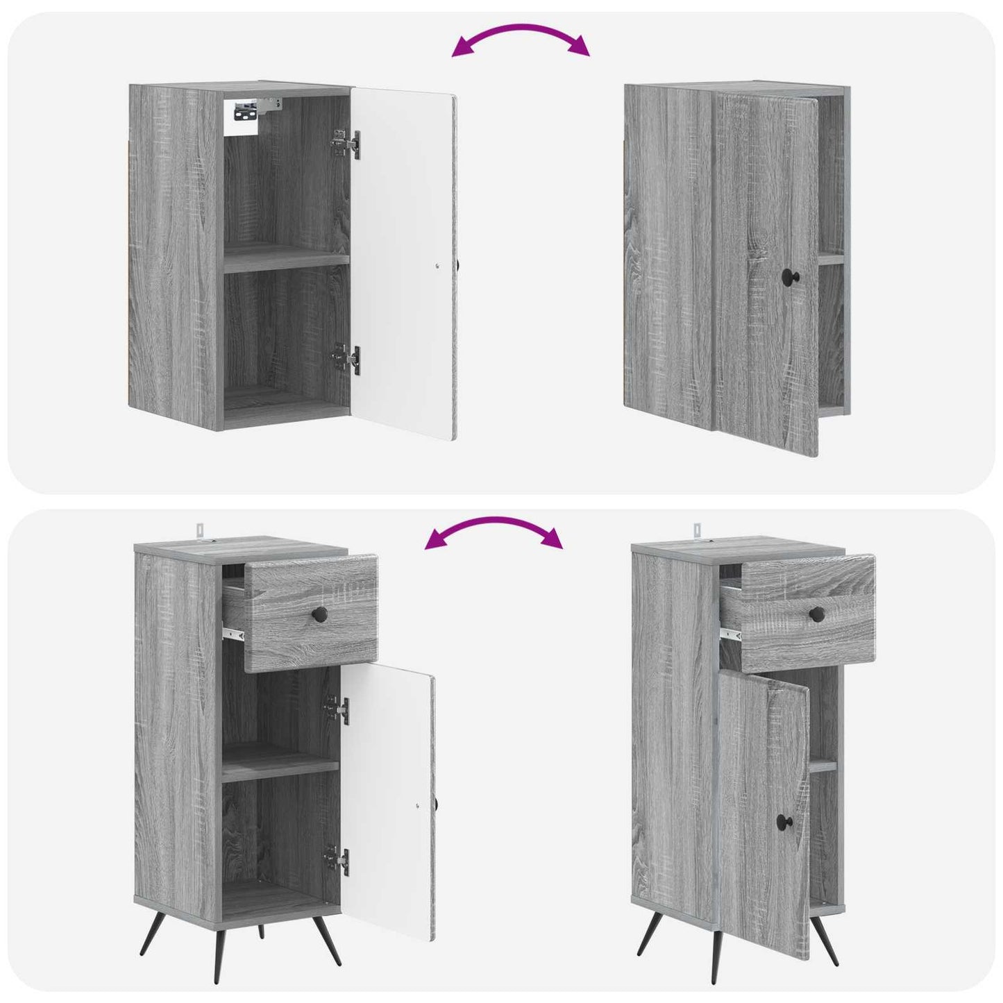 3 Piece Bathroom Cabinet Set BREDA Grey Sonoma Engineered Wood