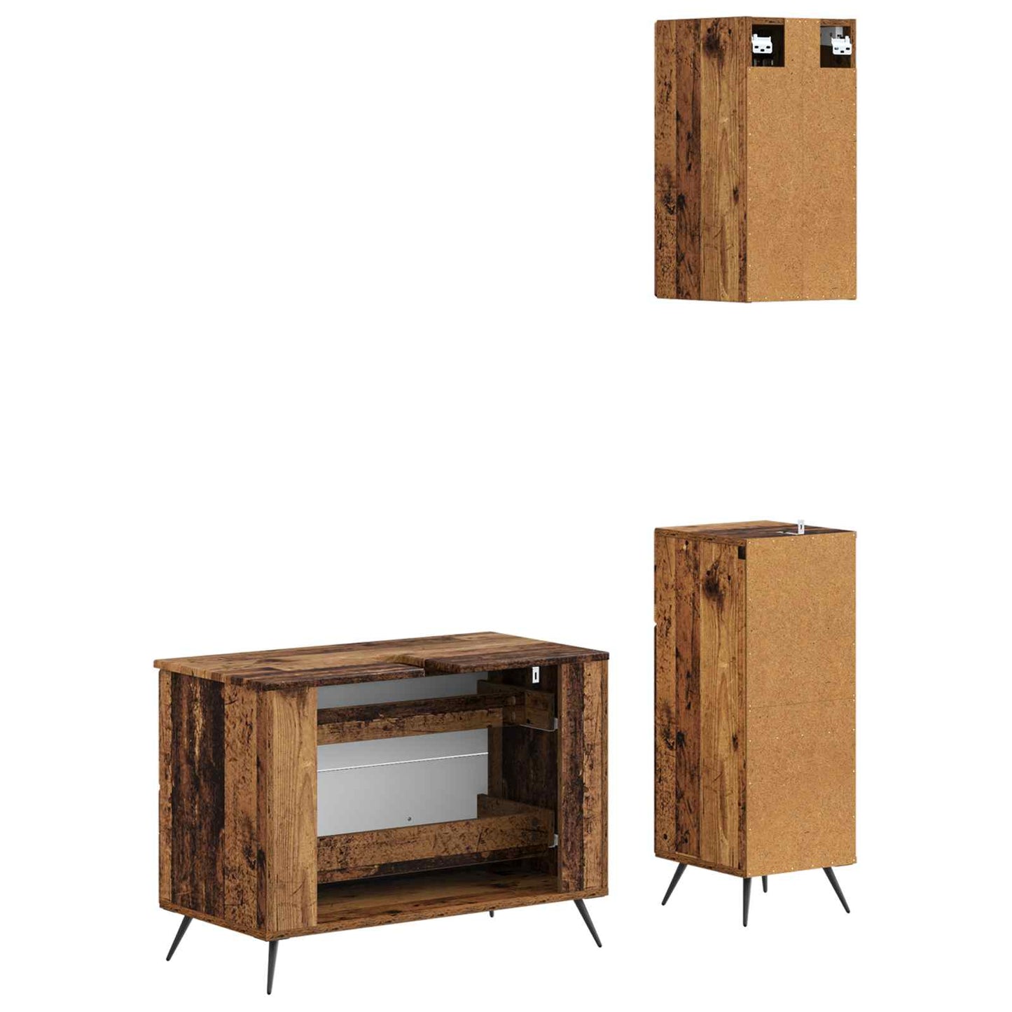 3 Piece Bathroom Cabinet Set BREDA Old Wood Engineered Wood