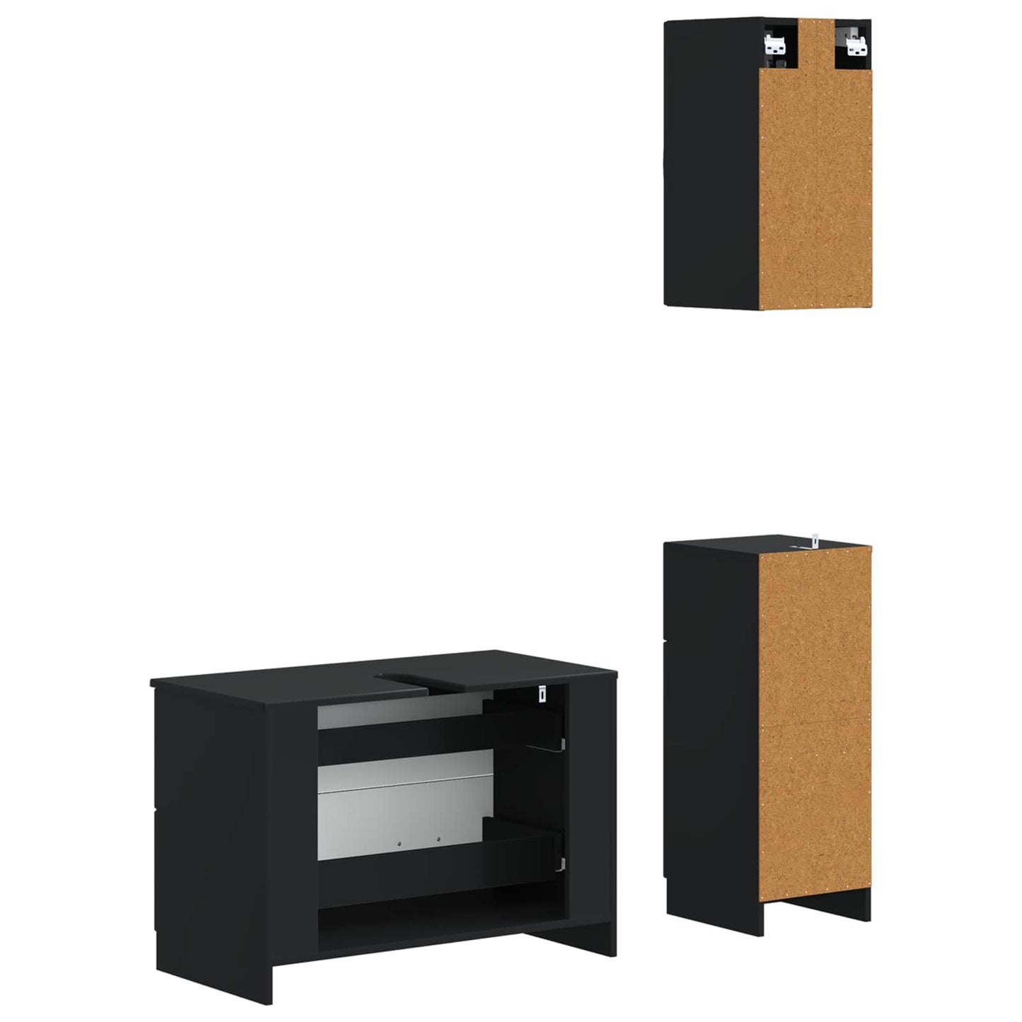 3 Piece Bathroom Cabinet Set UTRECHT Black Engineered Wood