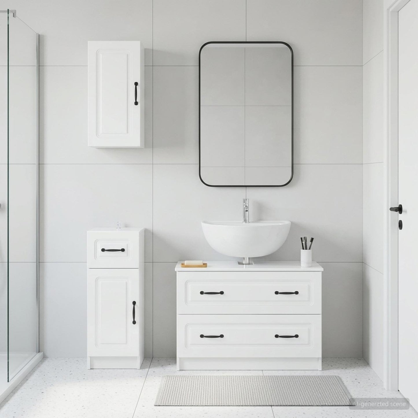3 Piece Bathroom Cabinet Set UTRECHT High Gloss White