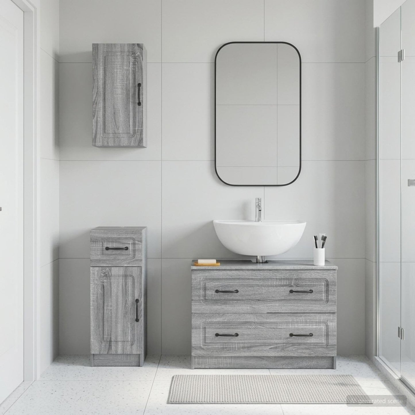 3 Piece Bathroom Cabinet Set UTRECHT Grey Sonoma