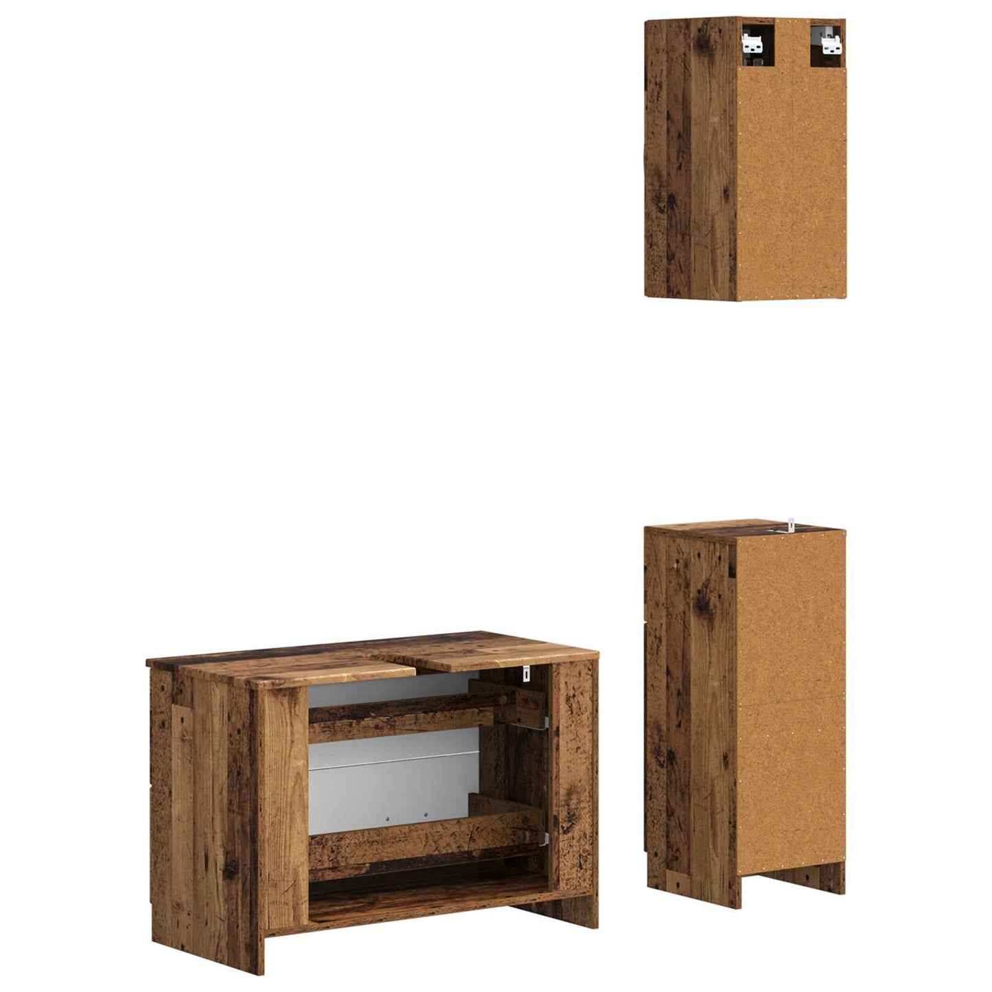 3 Piece Bathroom Cabinet Set UTRECHT Old Wood Engineered Wood