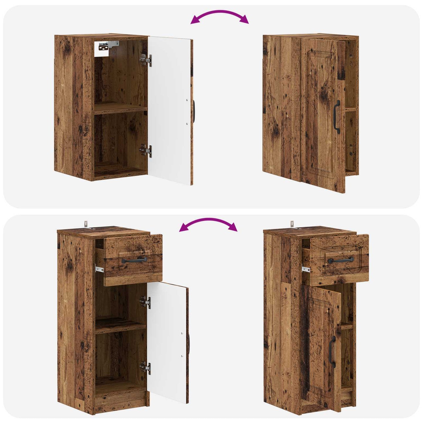 3 Piece Bathroom Cabinet Set UTRECHT Old Wood Engineered Wood