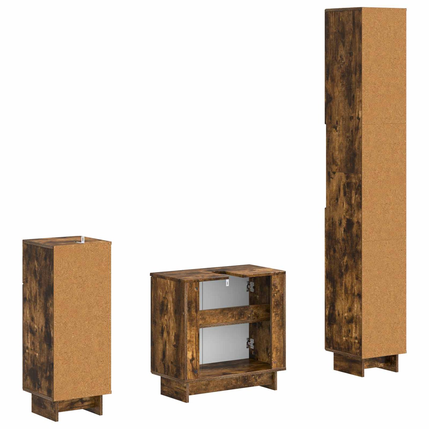 3 Piece Bathroom Cabinet Set EDE Smoked Oak Engineered Wood