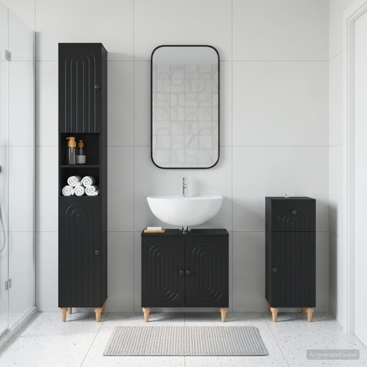 3 Piece Bathroom Cabinet Set ALKMAAR Engineered Wood
