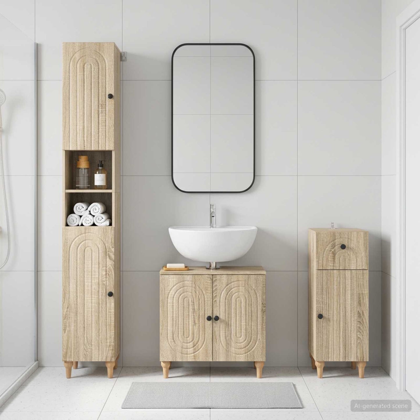 3 Piece Bathroom Cabinet Set ALKMAAR Engineered Wood