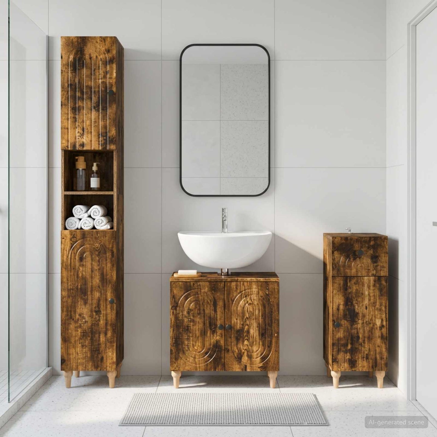 3 Piece Bathroom Cabinet Set ALKMAAR Engineered Wood