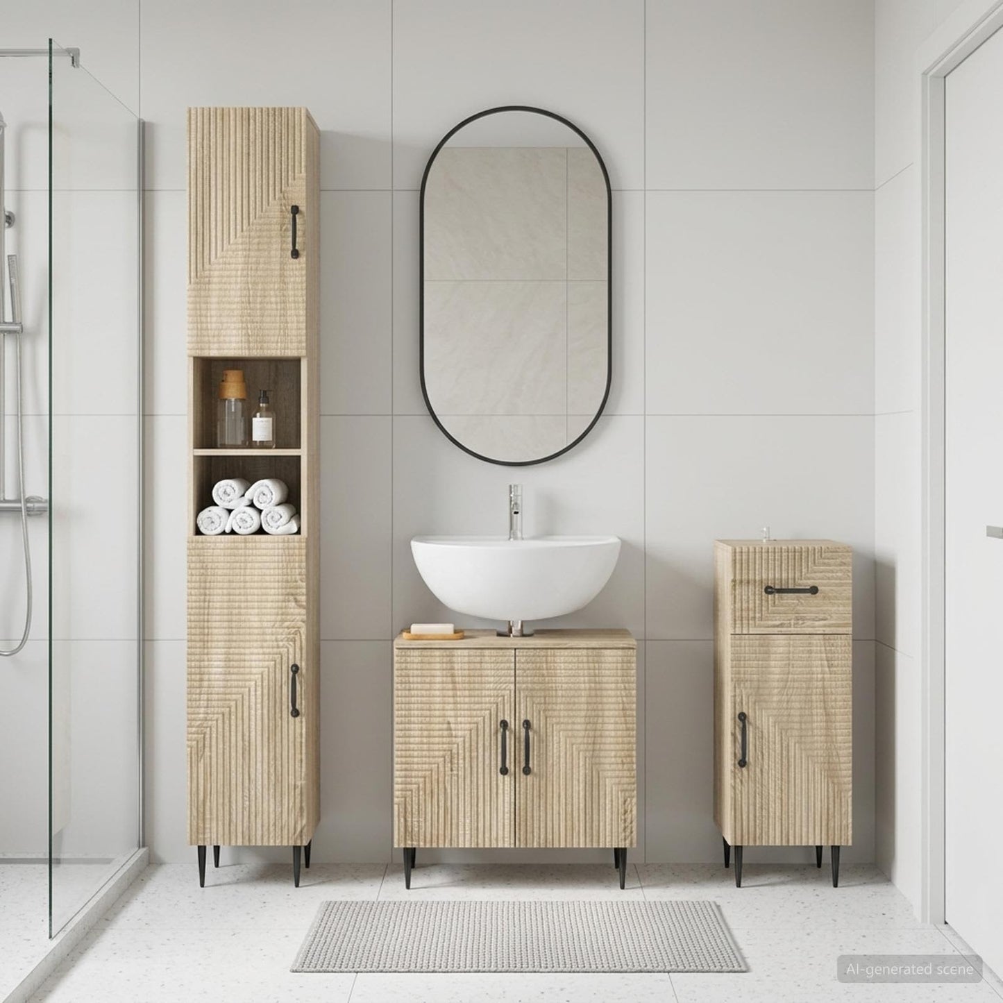 3 Piece Bathroom Cabinet Set HAARLEM Engineered Wood