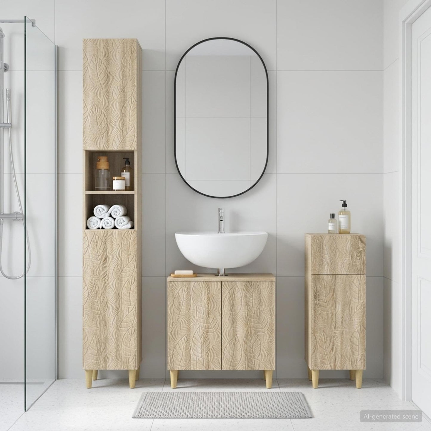 3 Piece Bathroom Cabinet Set DELFT Engineered Wood