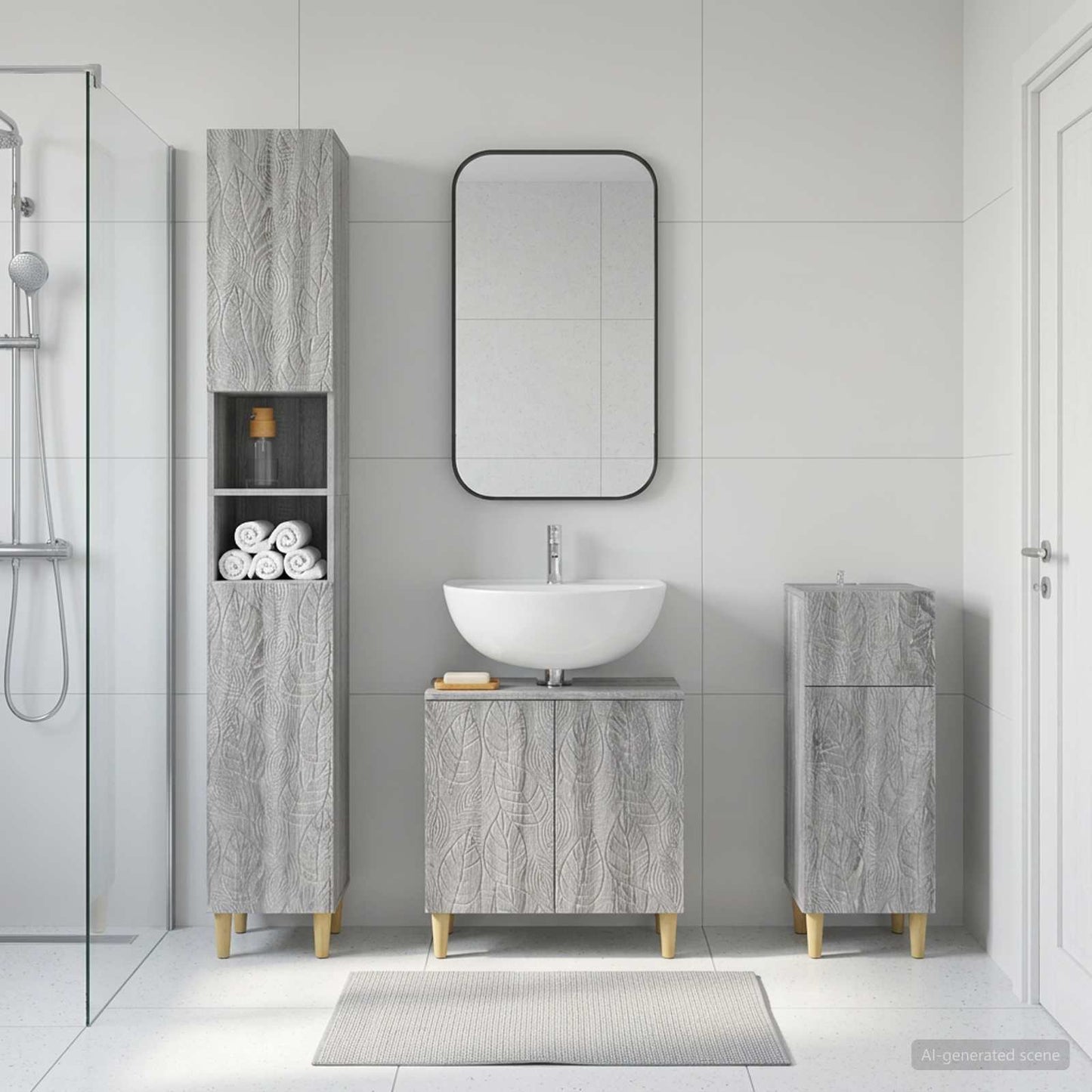 3 Piece Bathroom Cabinet Set DELFT Engineered Wood