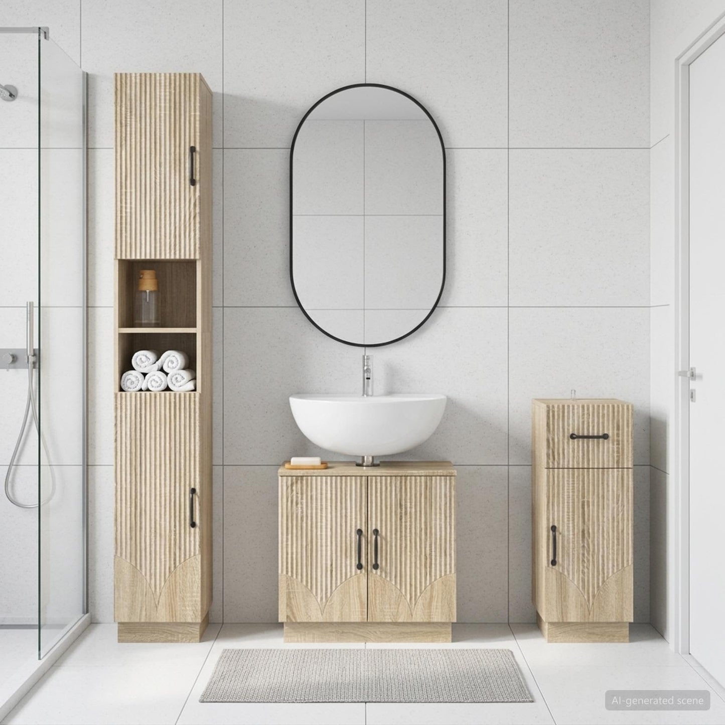 3 Piece Bathroom Cabinet Set HOORN Engineered Wood