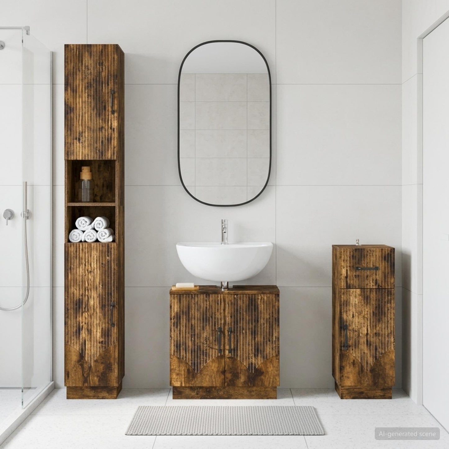 3 Piece Bathroom Cabinet Set HOORN Engineered Wood