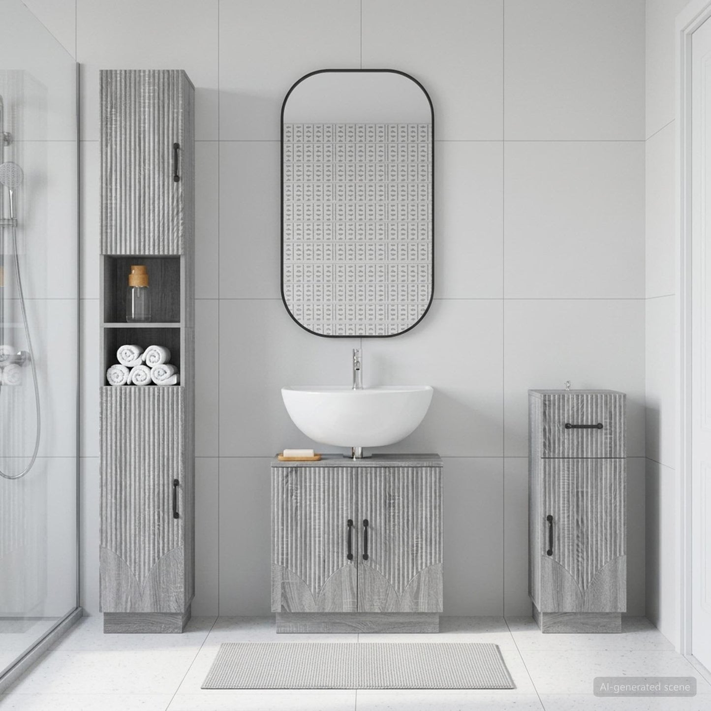 3 Piece Bathroom Cabinet Set HOORN Engineered Wood