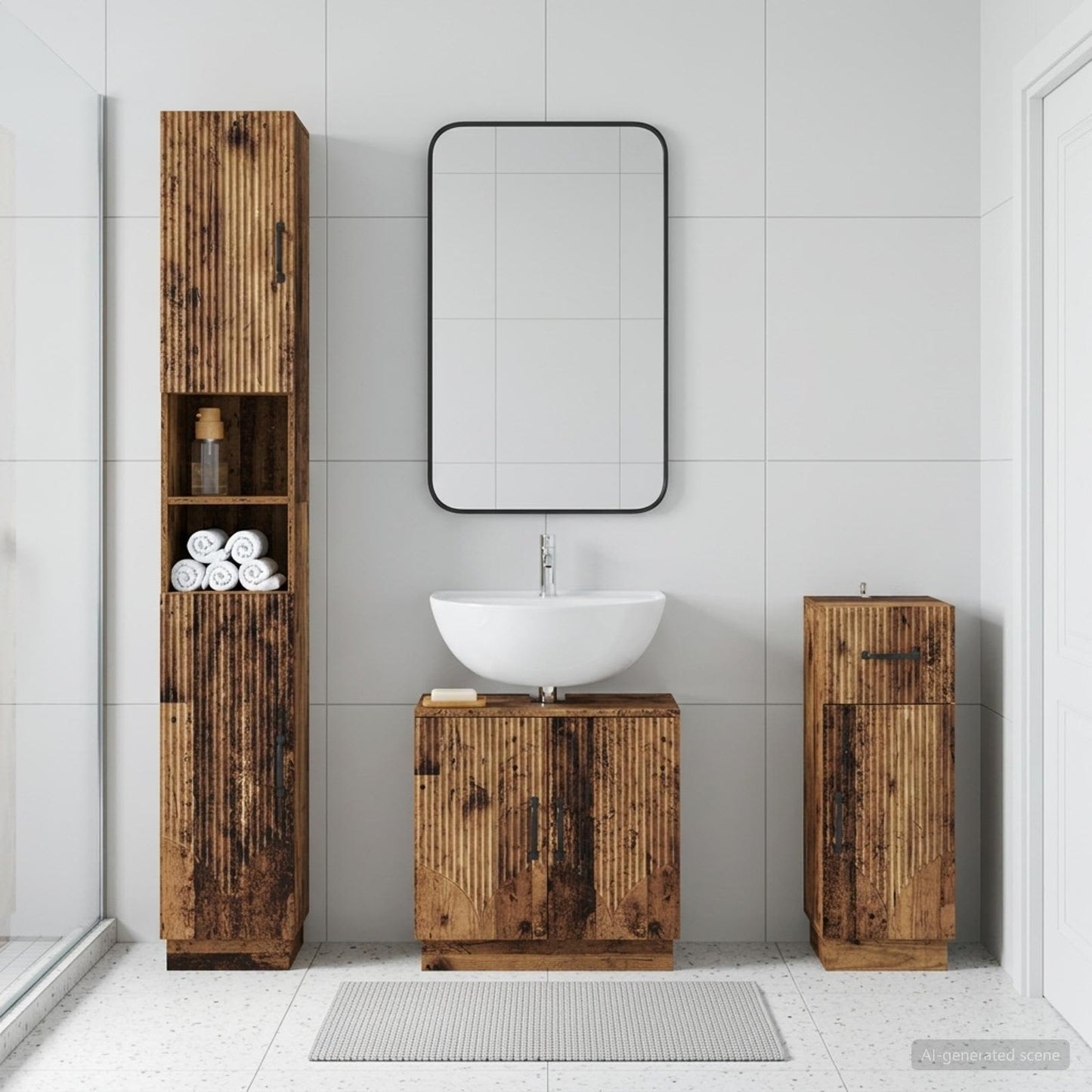 3 Piece Bathroom Cabinet Set HOORN Engineered Wood