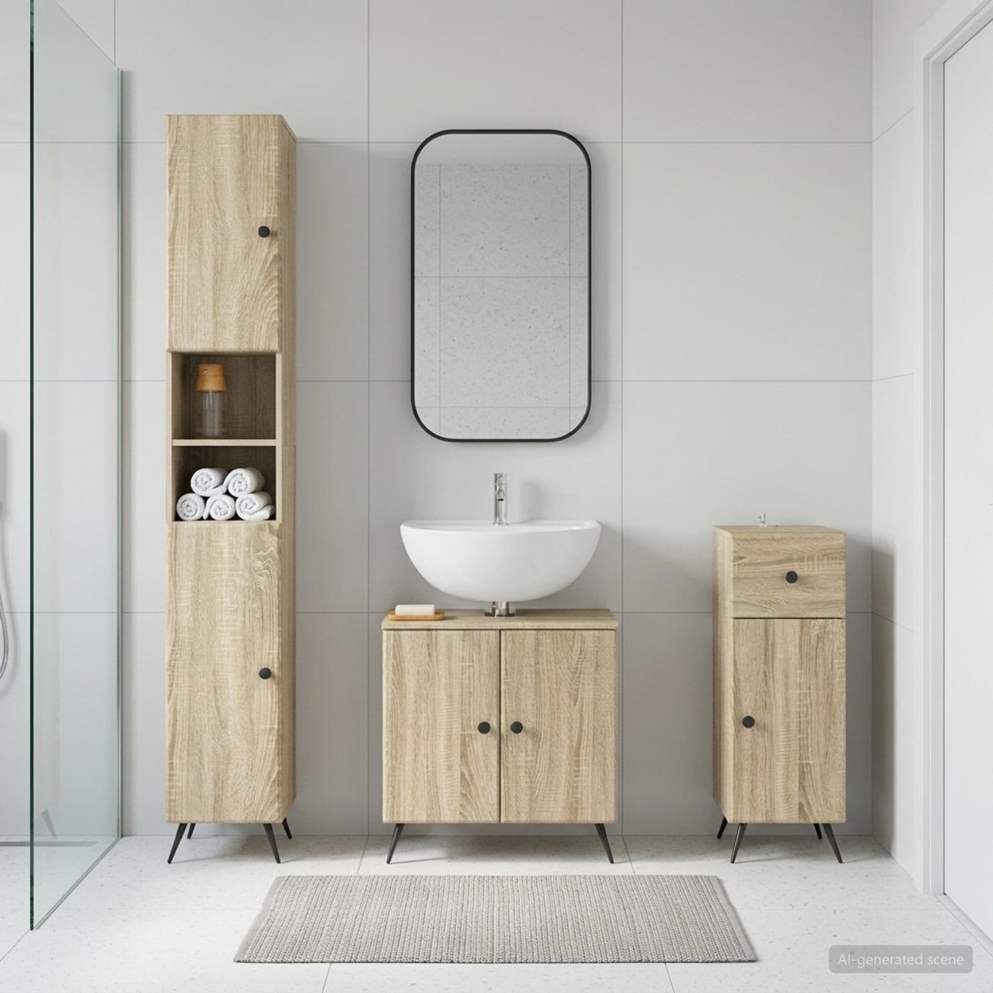 3 Piece Bathroom Cabinet Set BREDA Engineered Wood