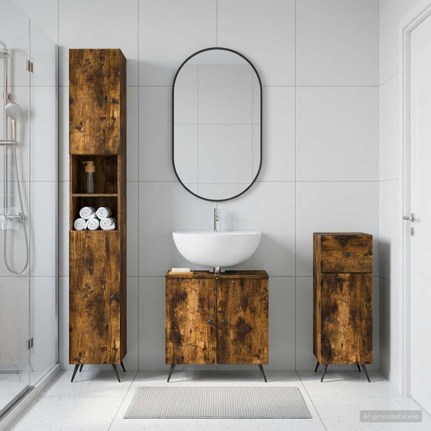 3 Piece Bathroom Cabinet Set BREDA Engineered Wood