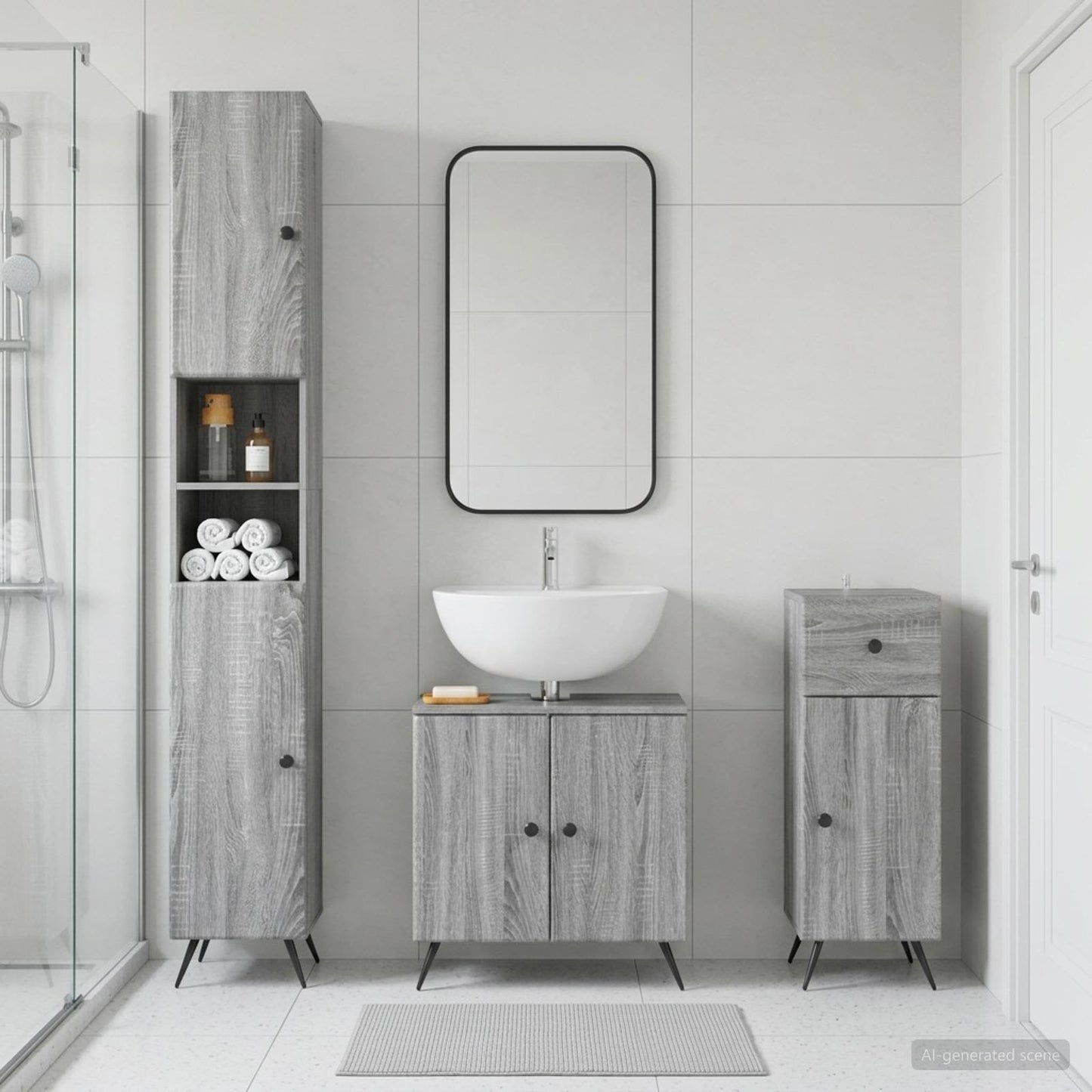 3 Piece Bathroom Cabinet Set BREDA Engineered Wood