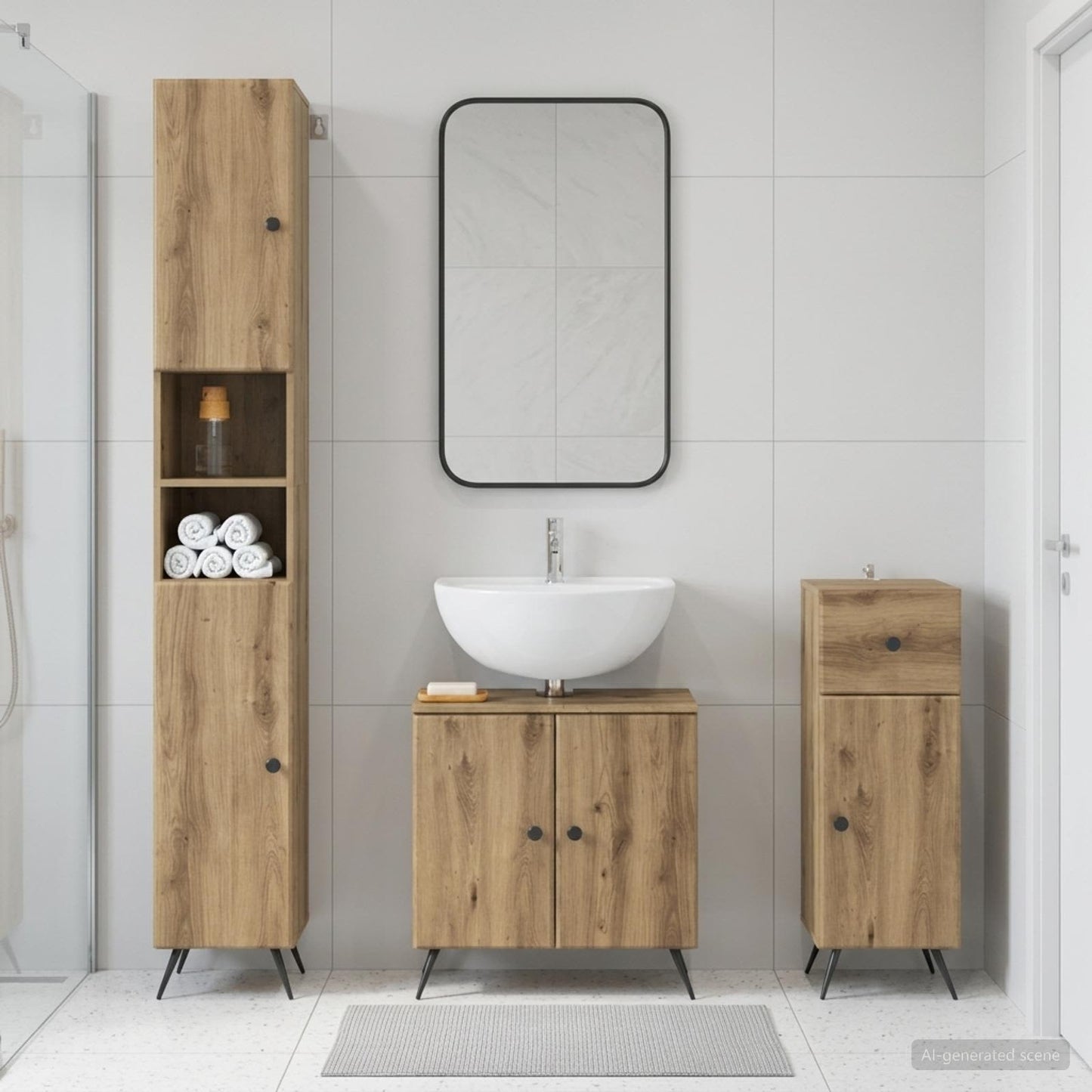 3 Piece Bathroom Cabinet Set BREDA Engineered Wood