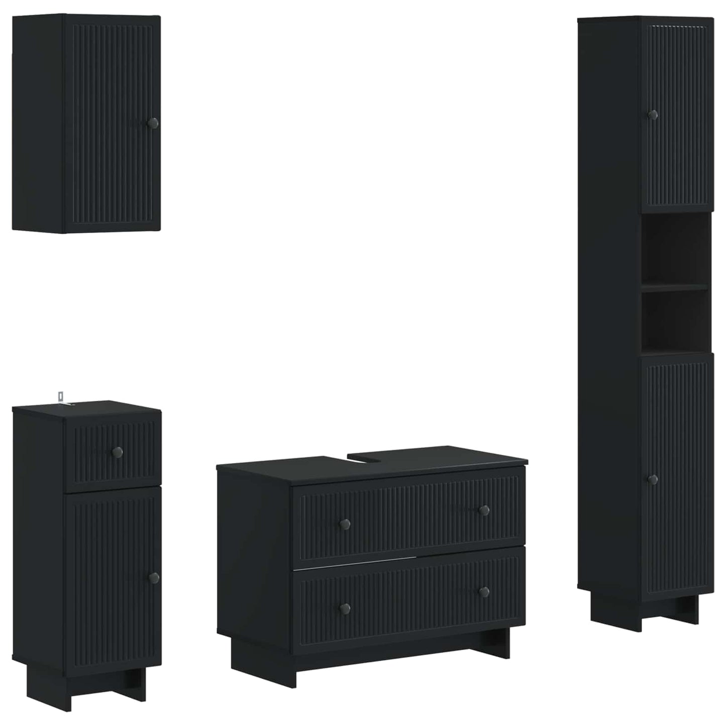 4 Piece Bathroom Cabinet Set EDE Black Engineered Wood