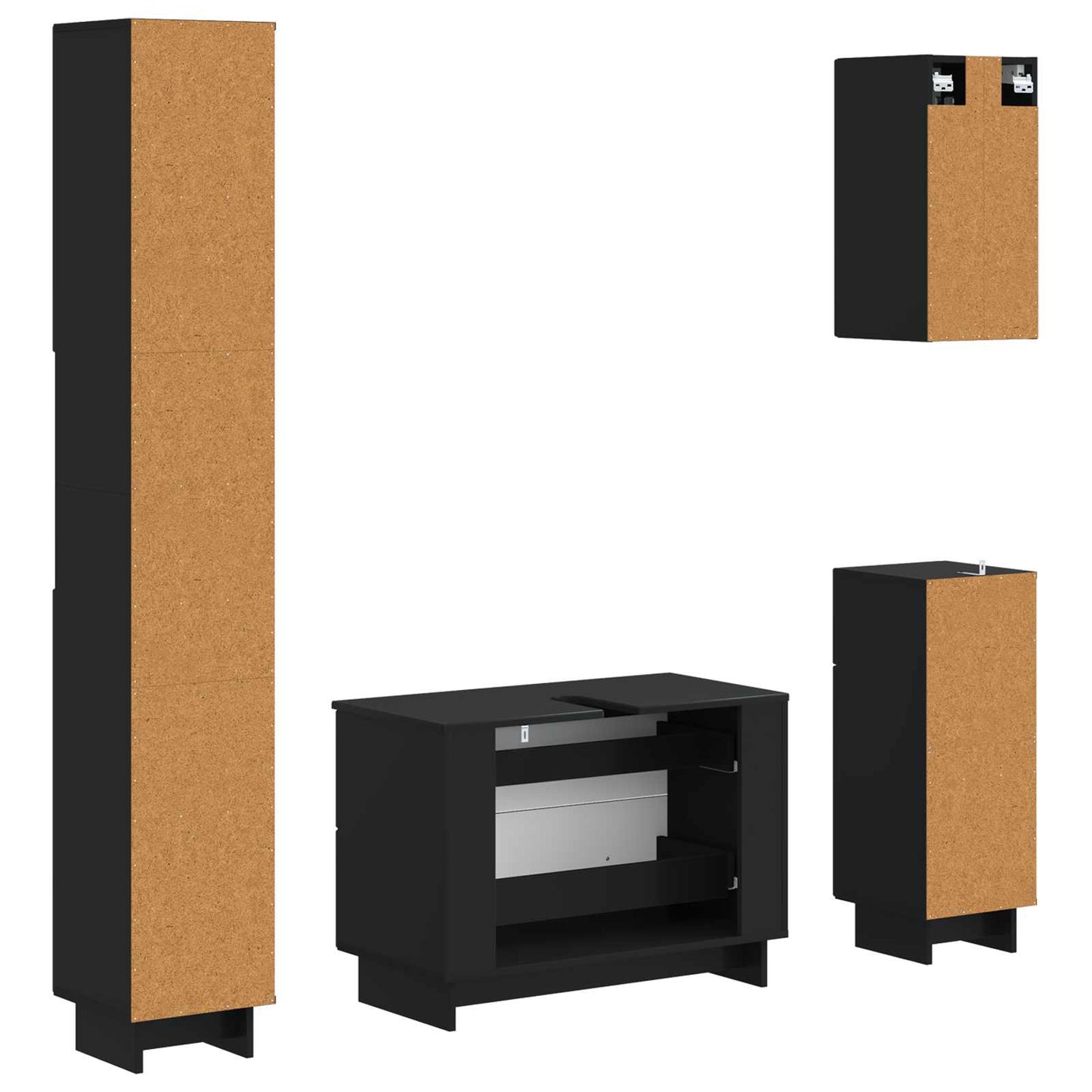 4 Piece Bathroom Cabinet Set EDE Black Engineered Wood