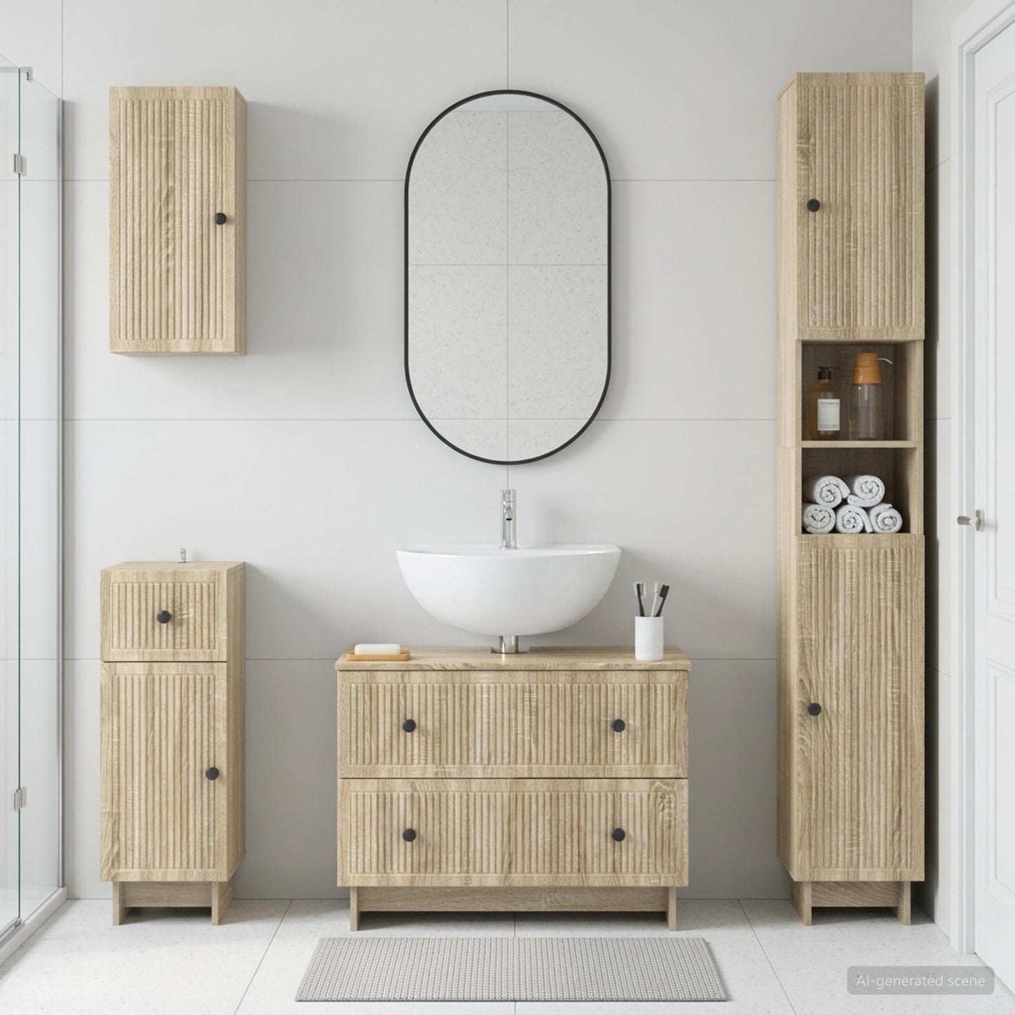 4 Piece Bathroom Cabinet Set EDE Sonoma Oak Engineered Wood