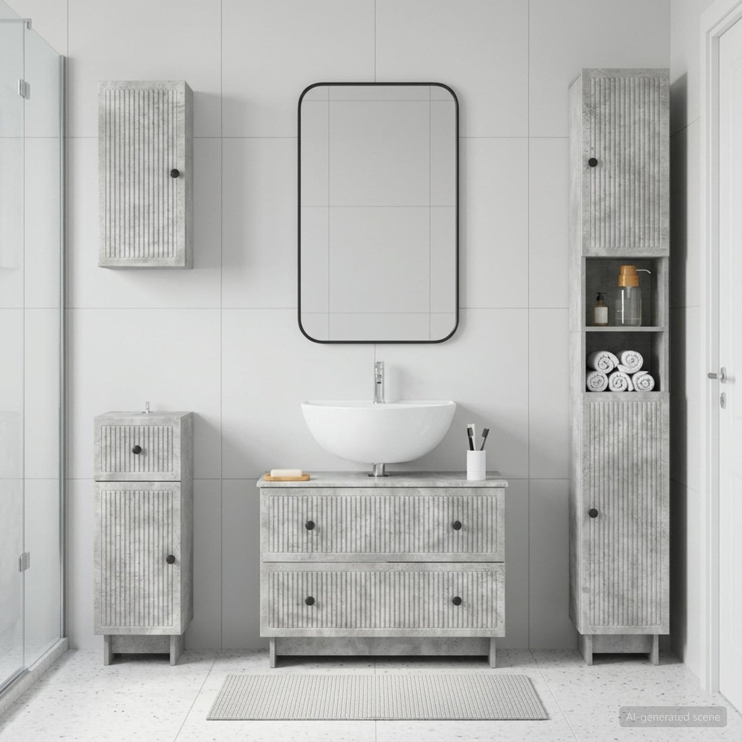 4 Piece Bathroom Cabinet Set EDE Concrete Grey Engineered Wood