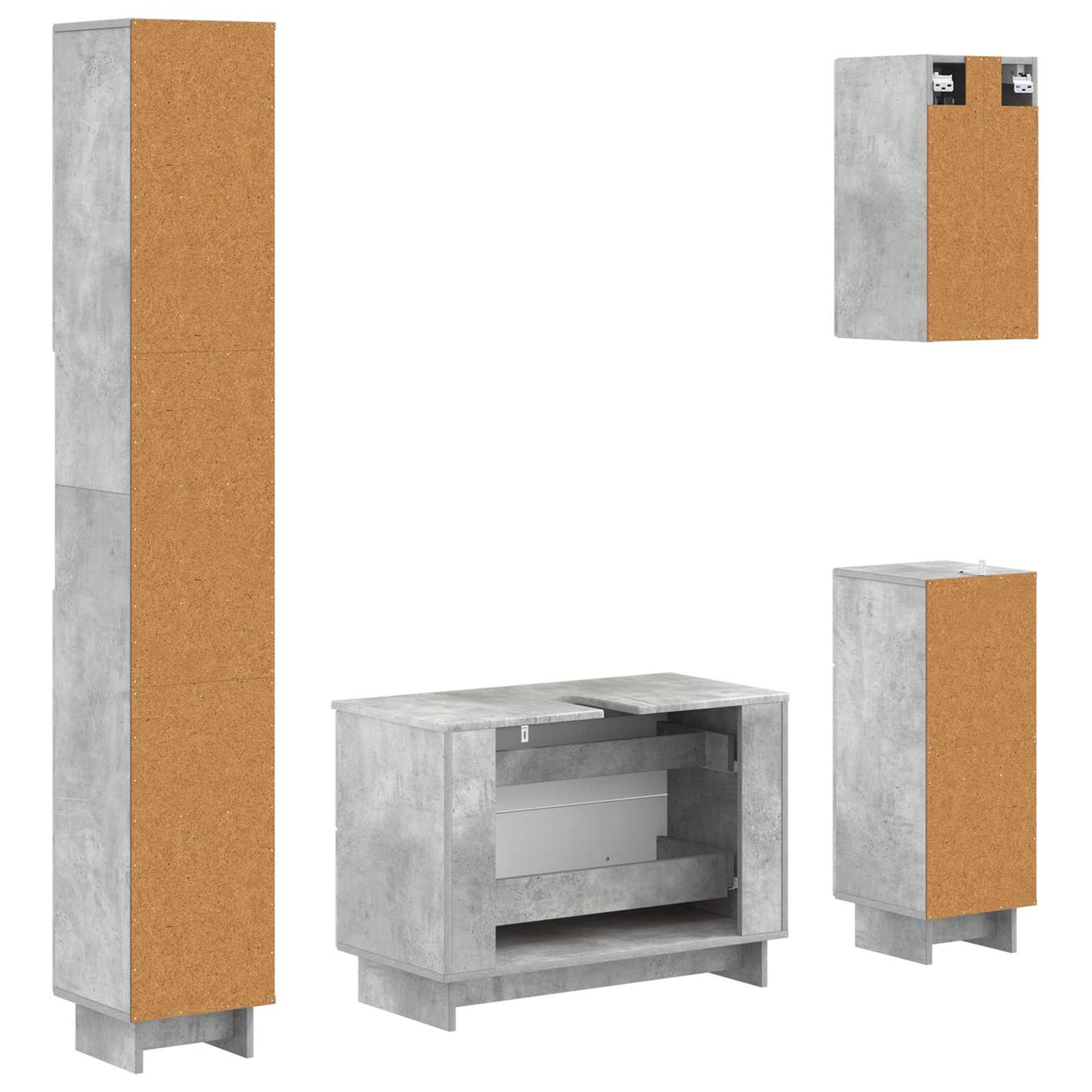 4 Piece Bathroom Cabinet Set EDE Concrete Grey Engineered Wood