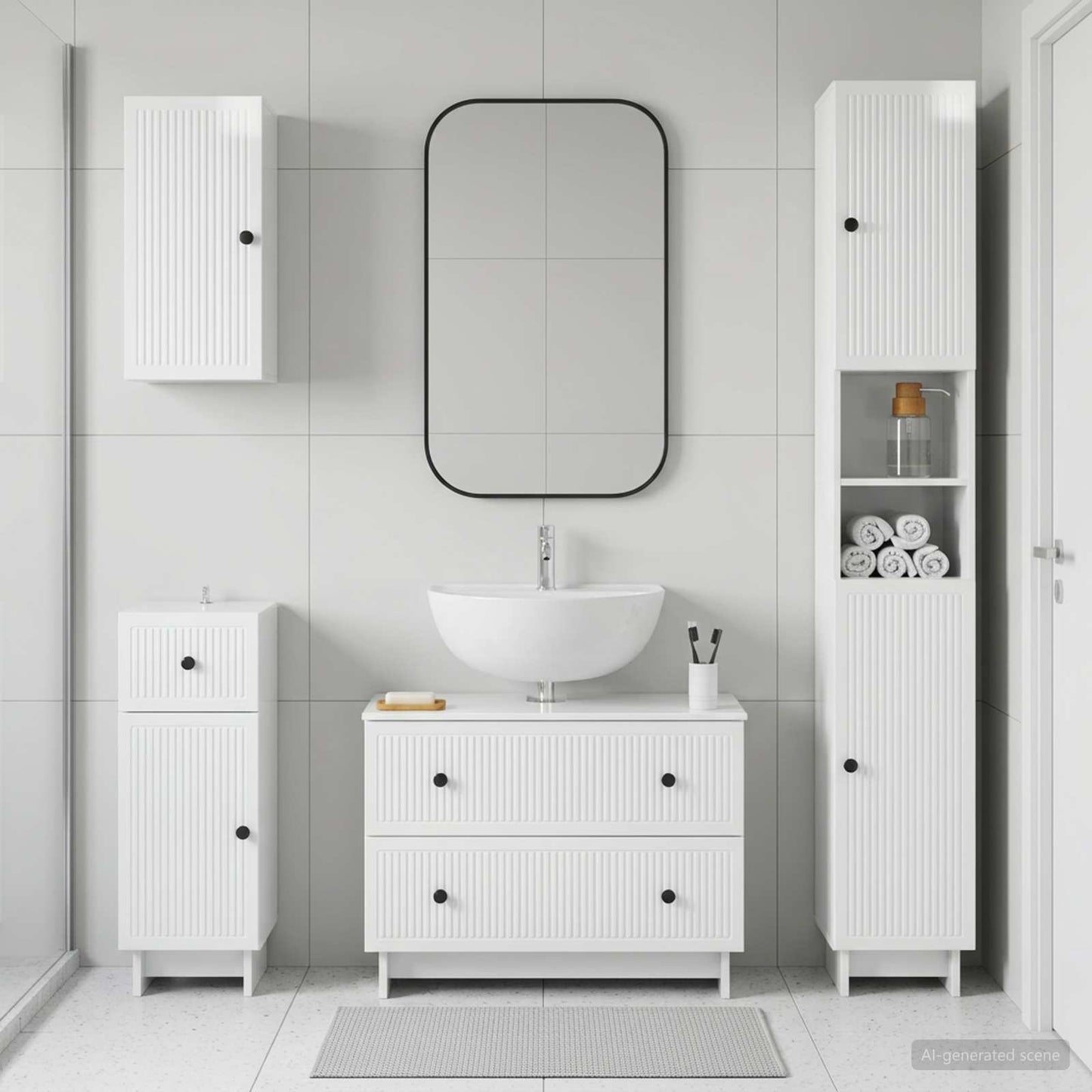 4 Piece Bathroom Cabinet Set EDE High Gloss White