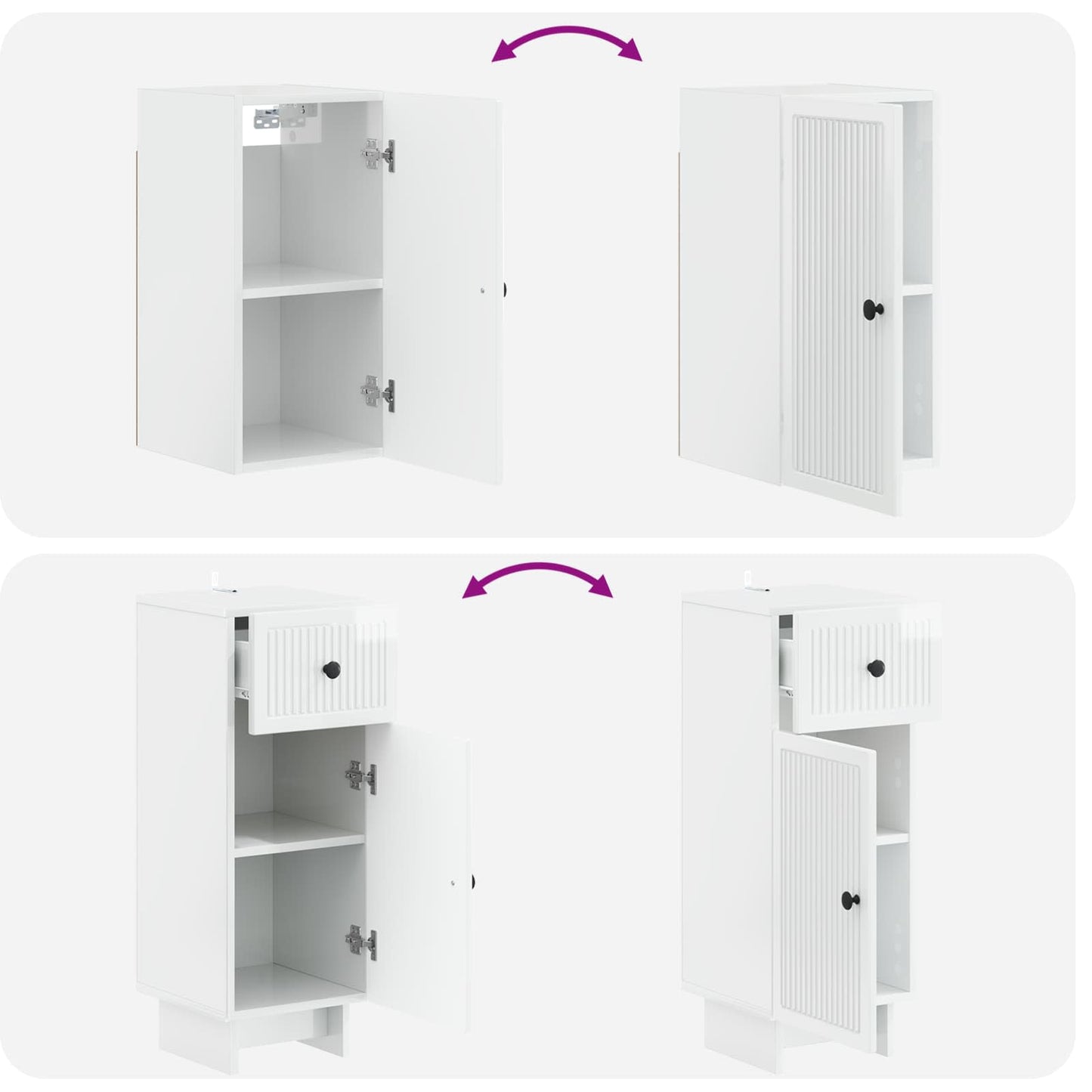 4 Piece Bathroom Cabinet Set EDE High Gloss White
