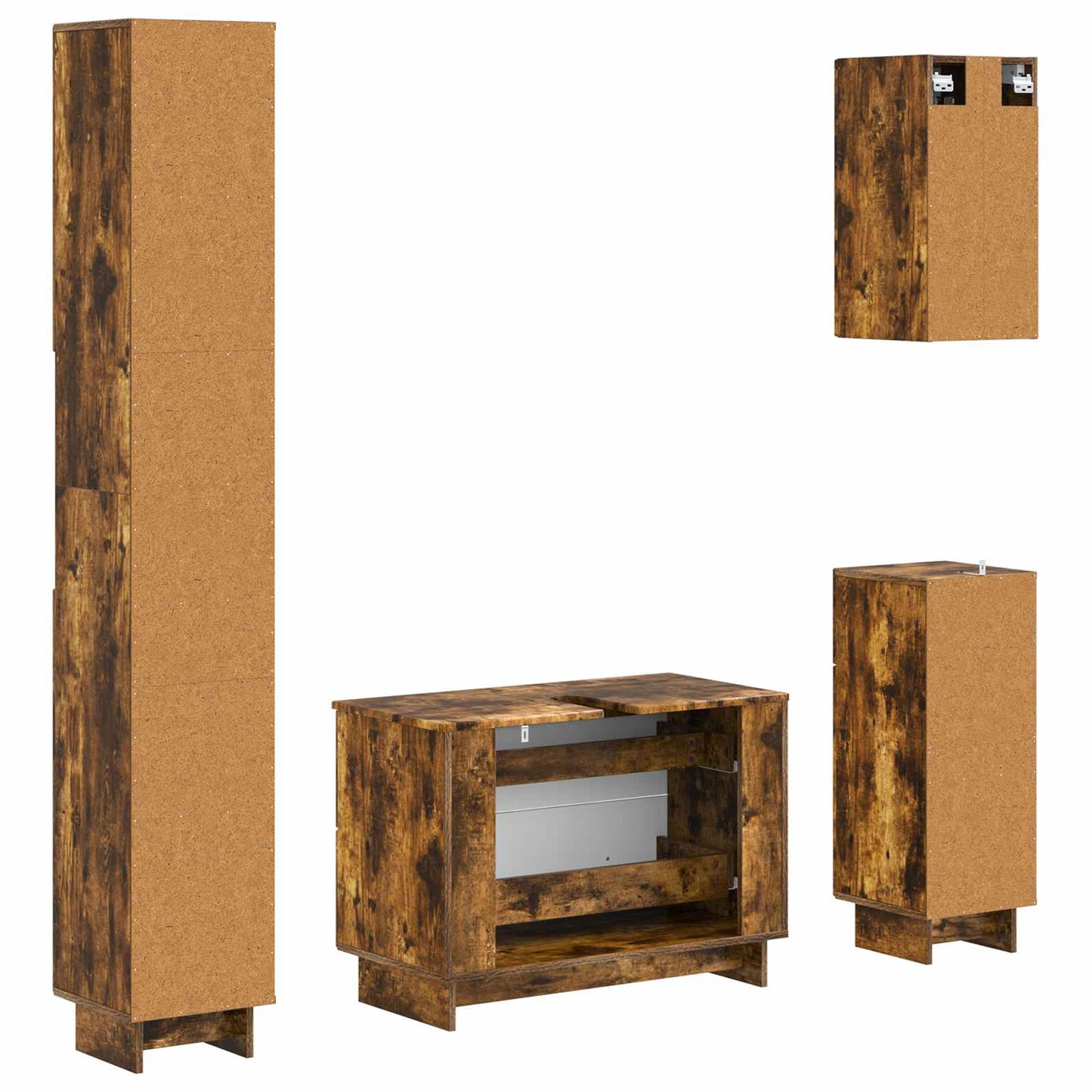 4 Piece Bathroom Cabinet Set EDE Smoked Oak Engineered Wood