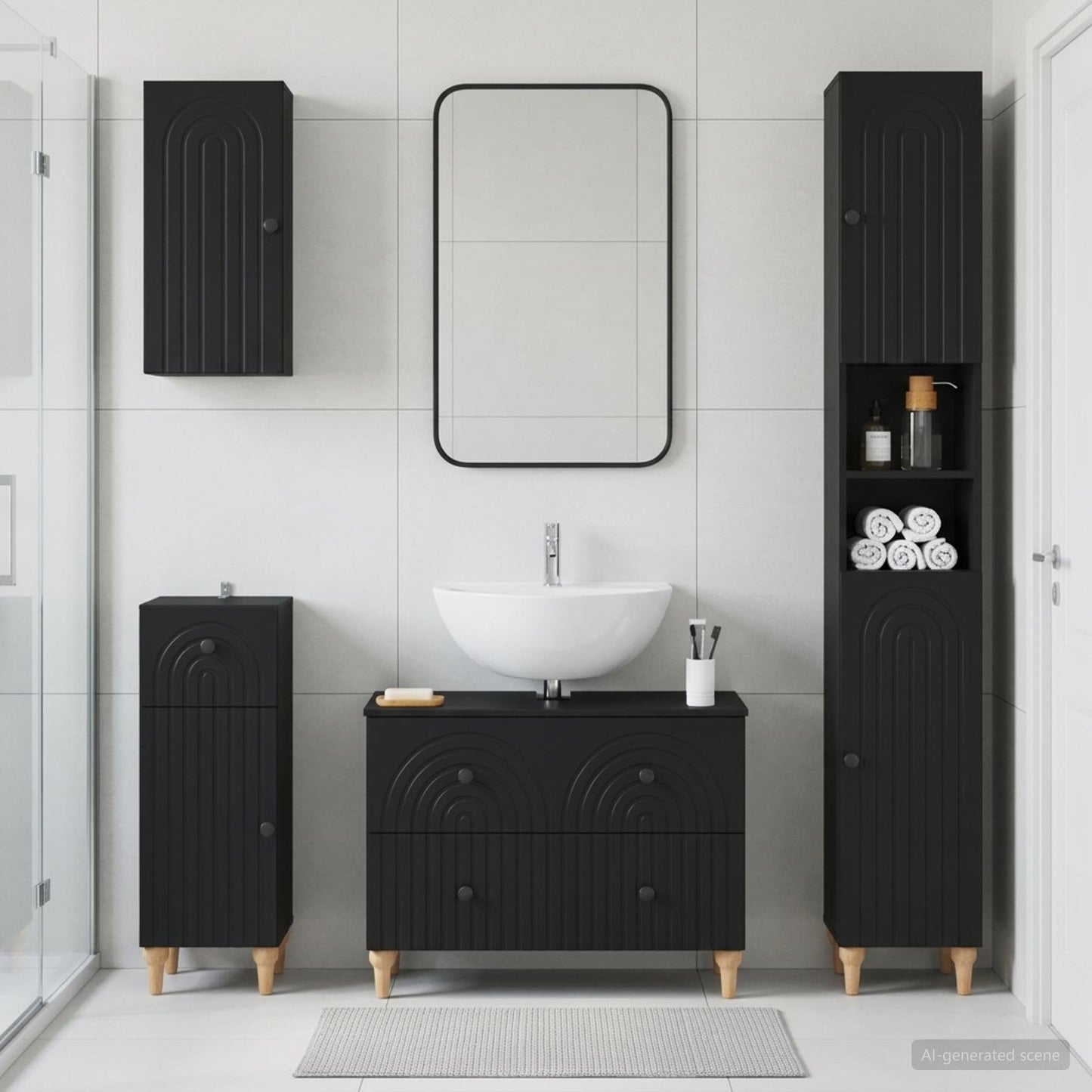 4 Piece Bathroom Cabinet Set ALKMAAR Black Engineered Wood