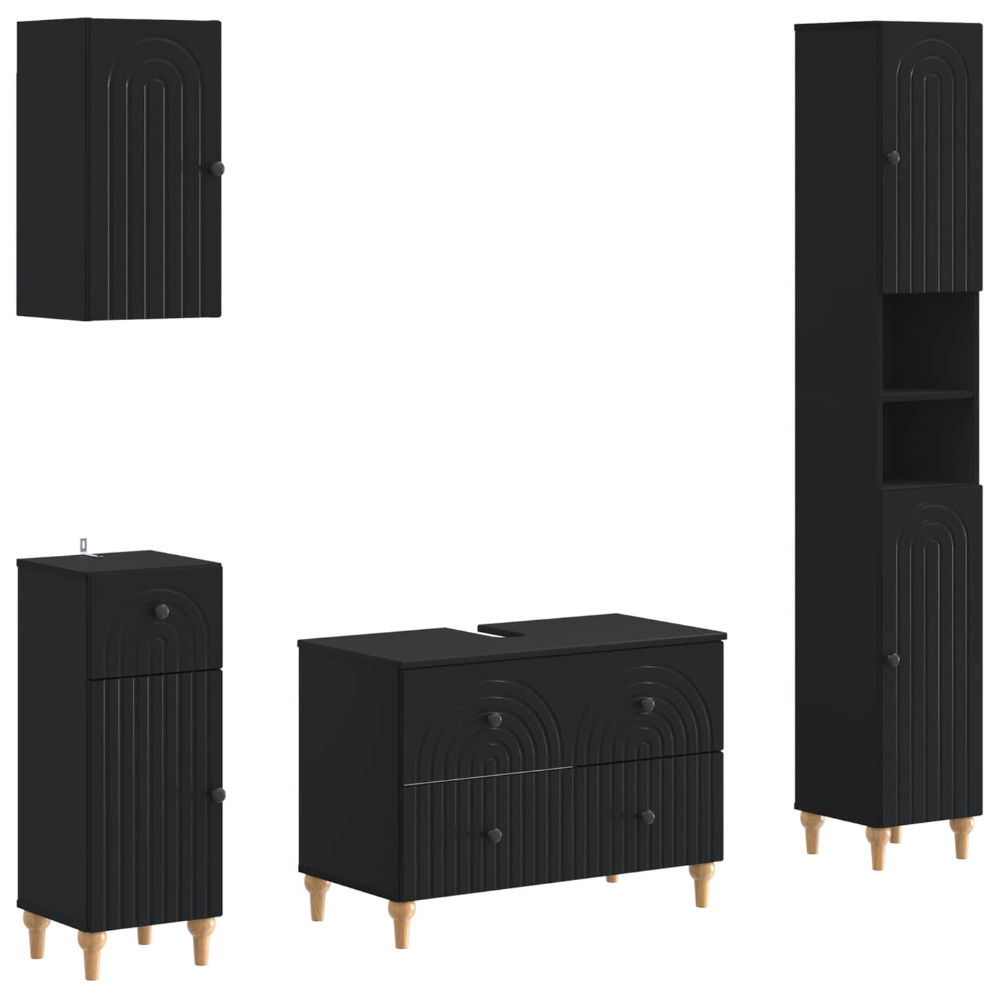 4 Piece Bathroom Cabinet Set ALKMAAR Black Engineered Wood