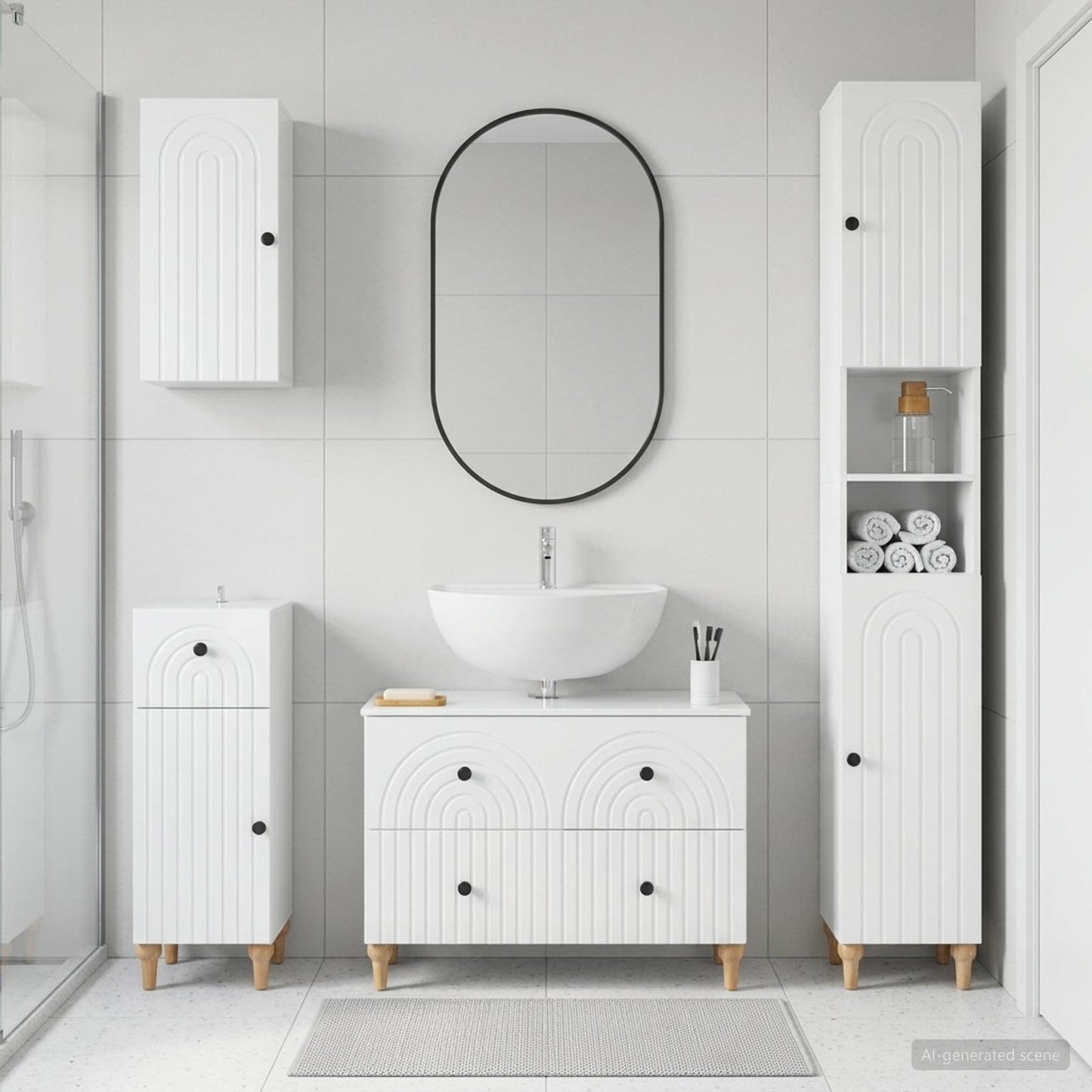 4 Piece Bathroom Cabinet Set ALKMAAR High Gloss White
