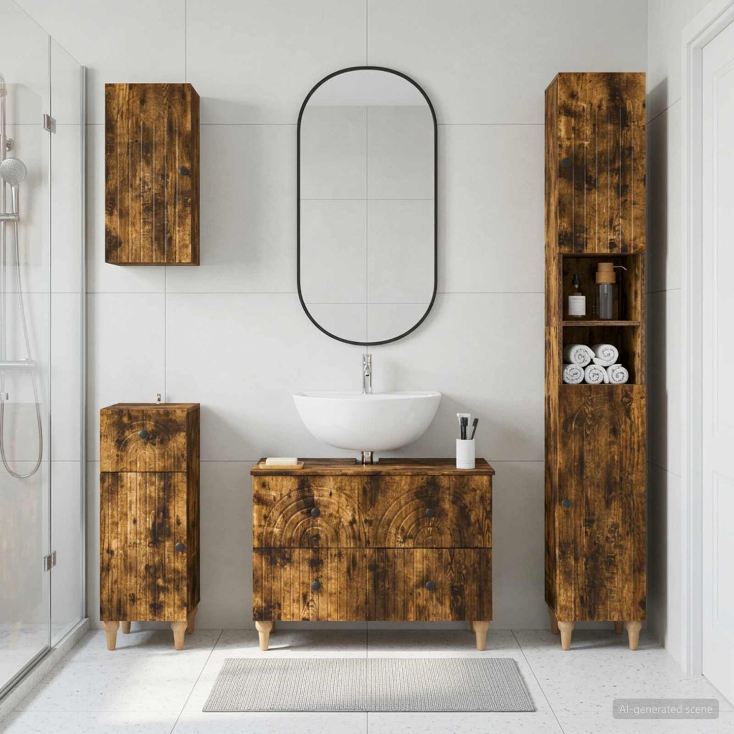 4 Piece Bathroom Cabinet Set ALKMAAR Smoked Oak Engineered Wood