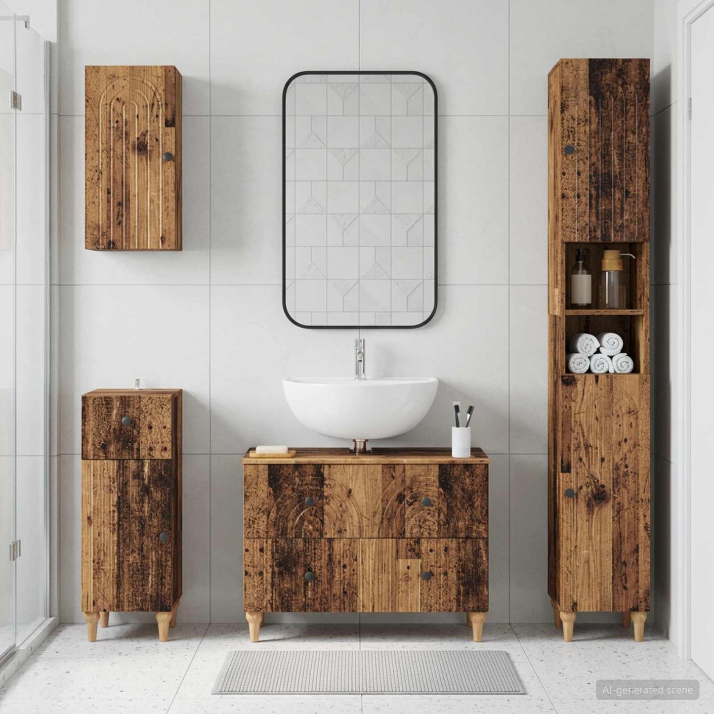 4 Piece Bathroom Cabinet Set ALKMAAR Old Wood Engineered Wood