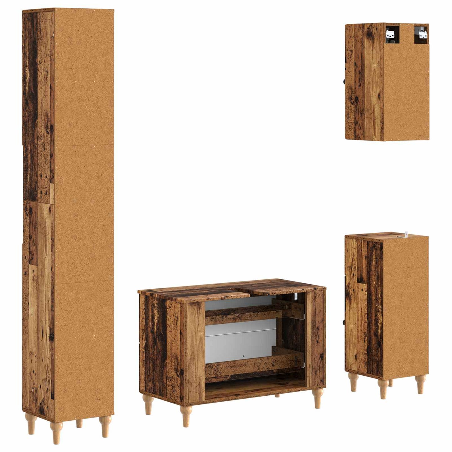 4 Piece Bathroom Cabinet Set ALKMAAR Old Wood Engineered Wood