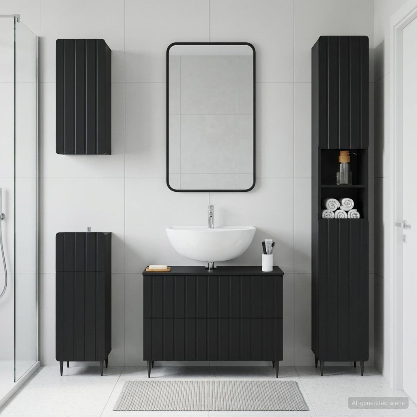 4 Piece Bathroom Cabinet Set ZWOLLE Black Engineered Wood