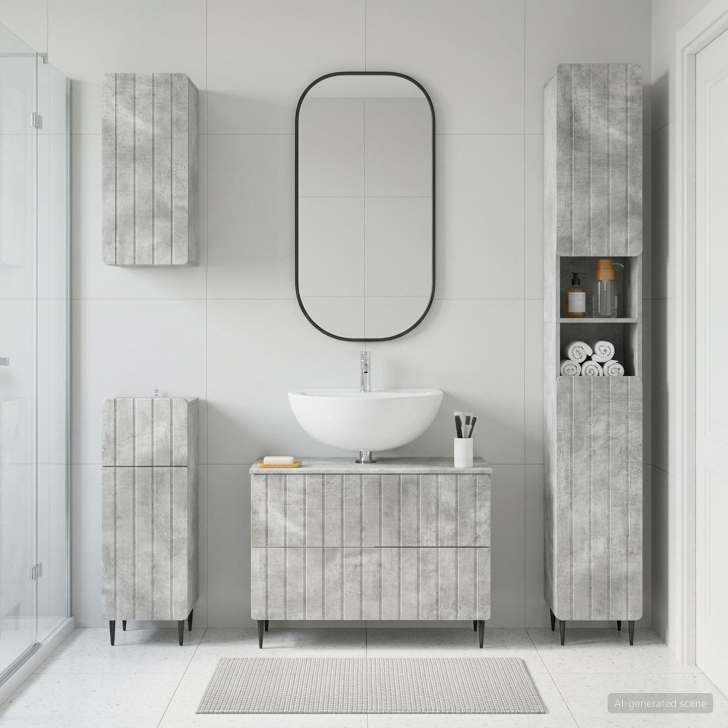 4 Piece Bathroom Cabinet Set ZWOLLE Concrete Grey