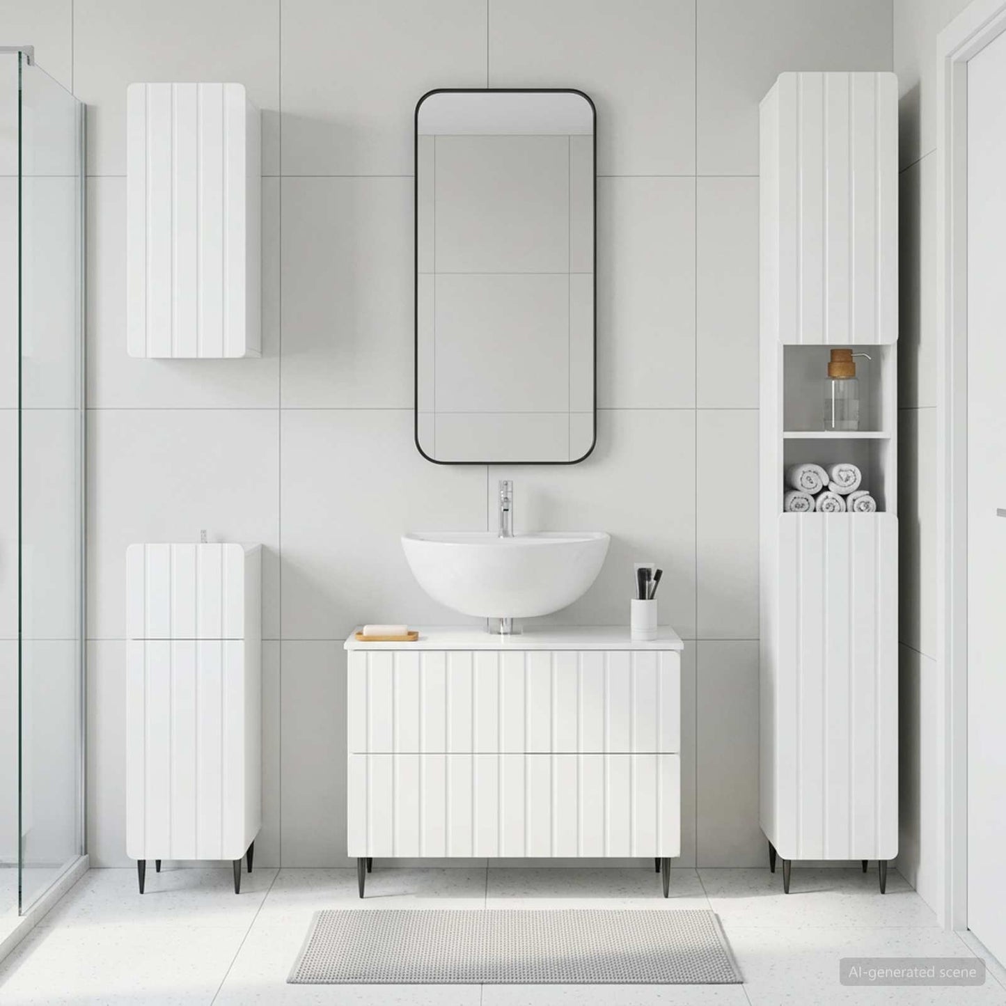 4 Piece Bathroom Cabinet Set ZWOLLE High Gloss White