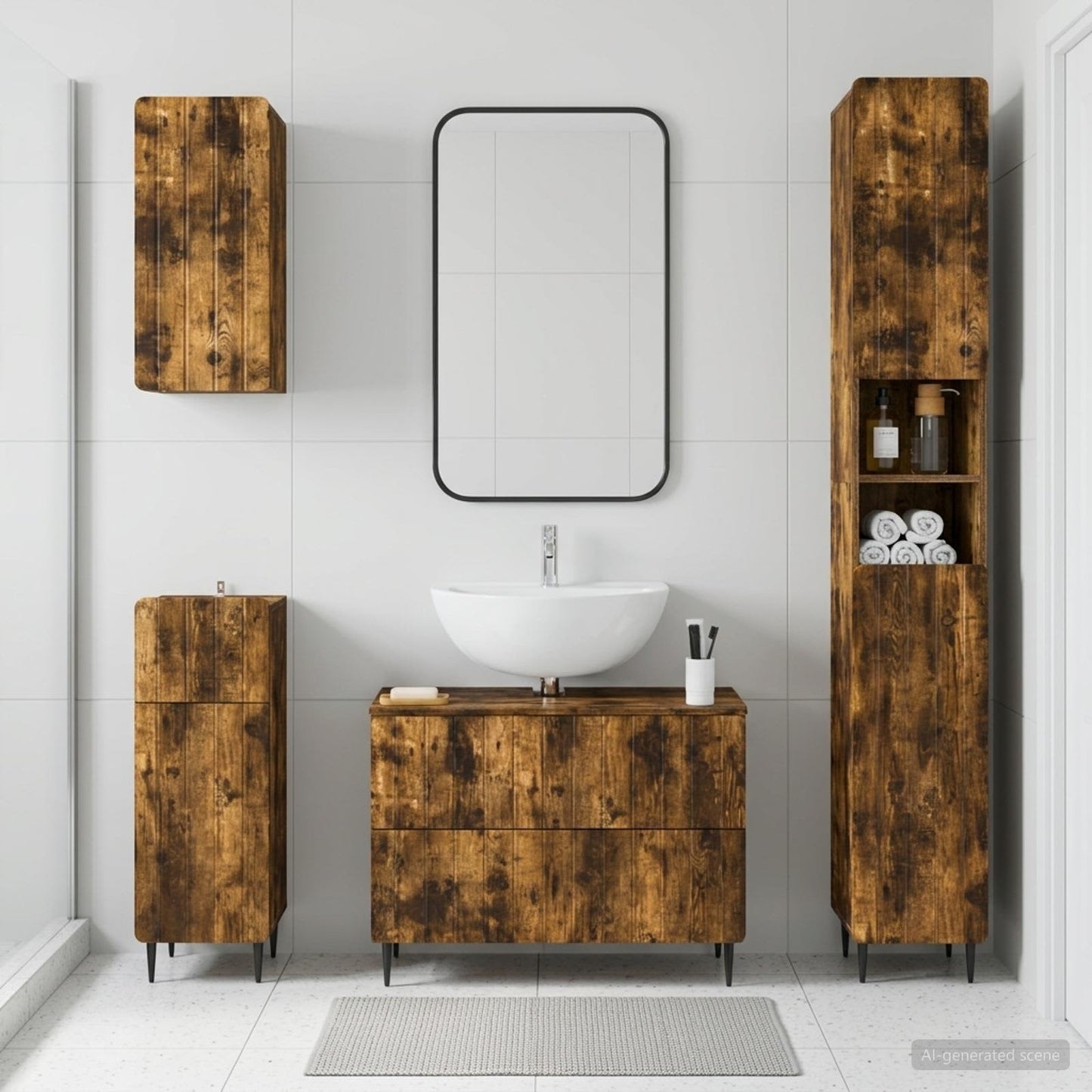 4 Piece Bathroom Cabinet Set ZWOLLE Smoked Oak Engineered Wood