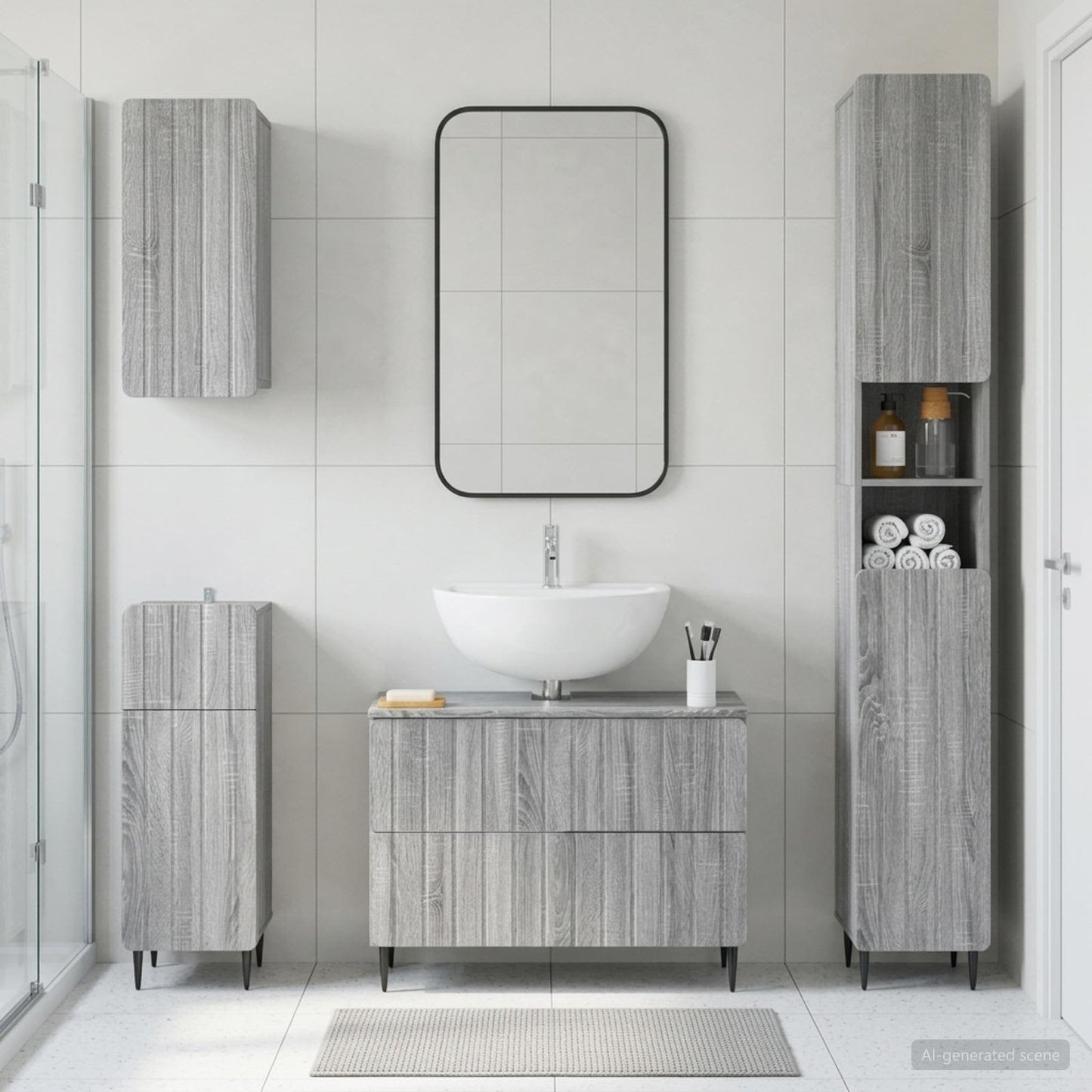 4 Piece Bathroom Cabinet Set ZWOLLE Grey Sonoma Engineered Wood