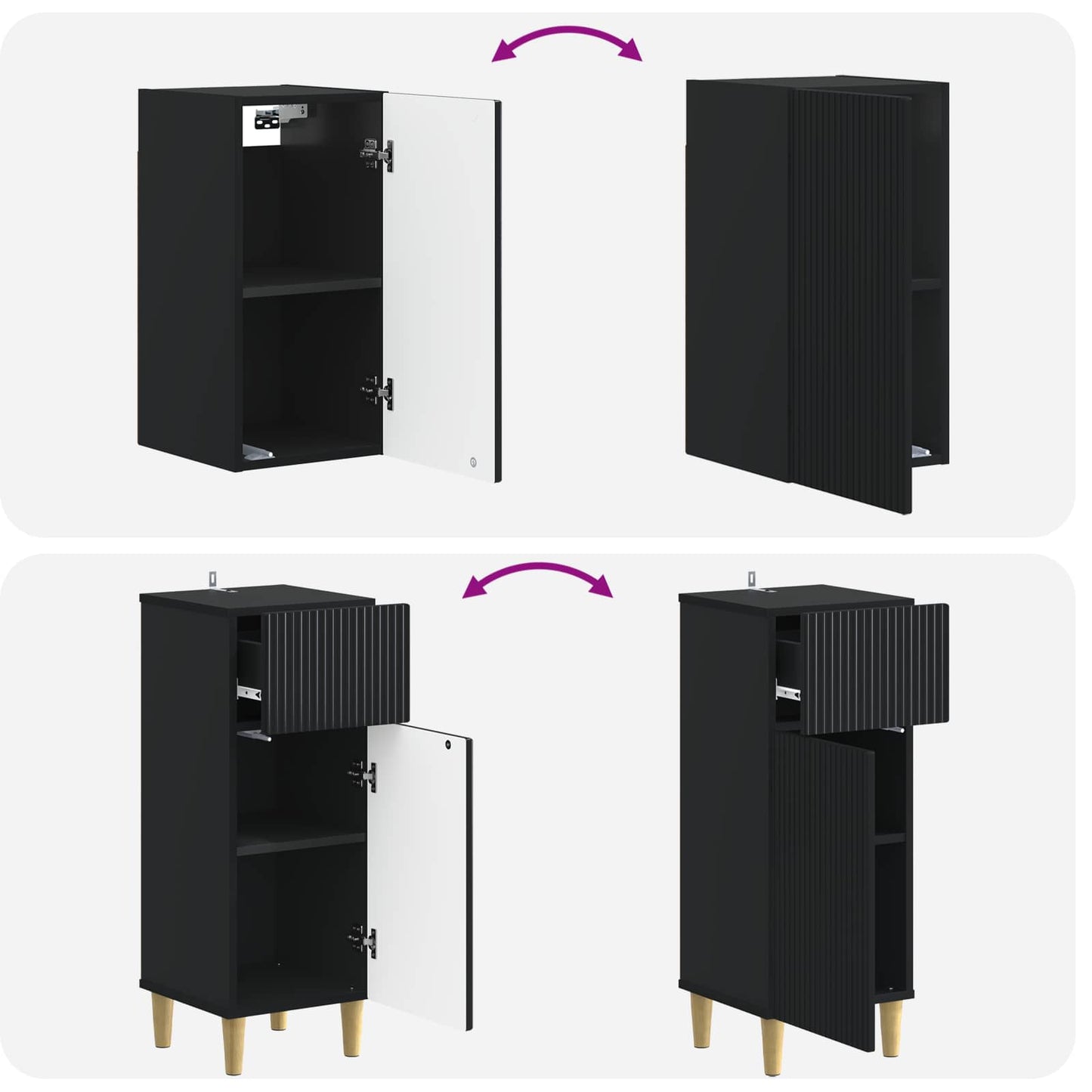 4 Piece Bathroom Cabinet Set ARNHEM Black Engineered Wood