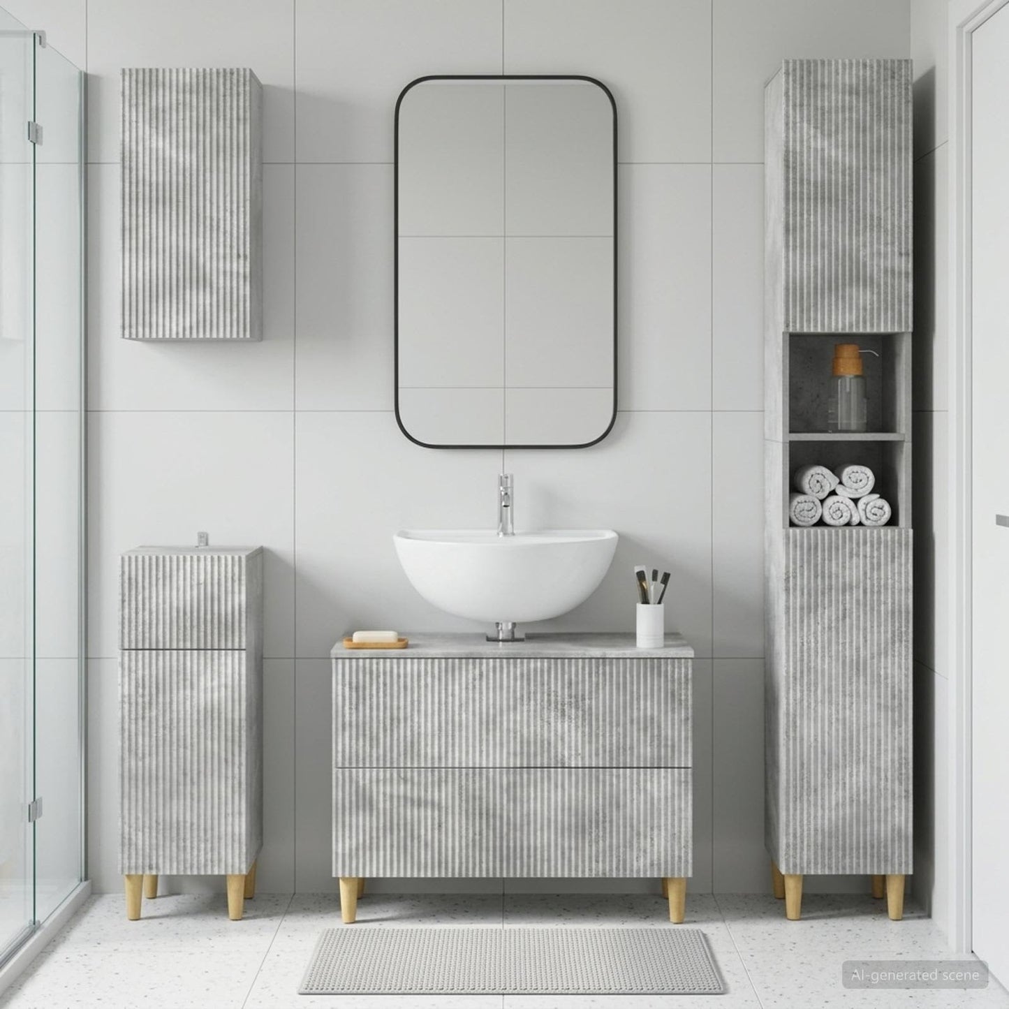 4 Piece Bathroom Cabinet Set ARNHEM Concrete Grey