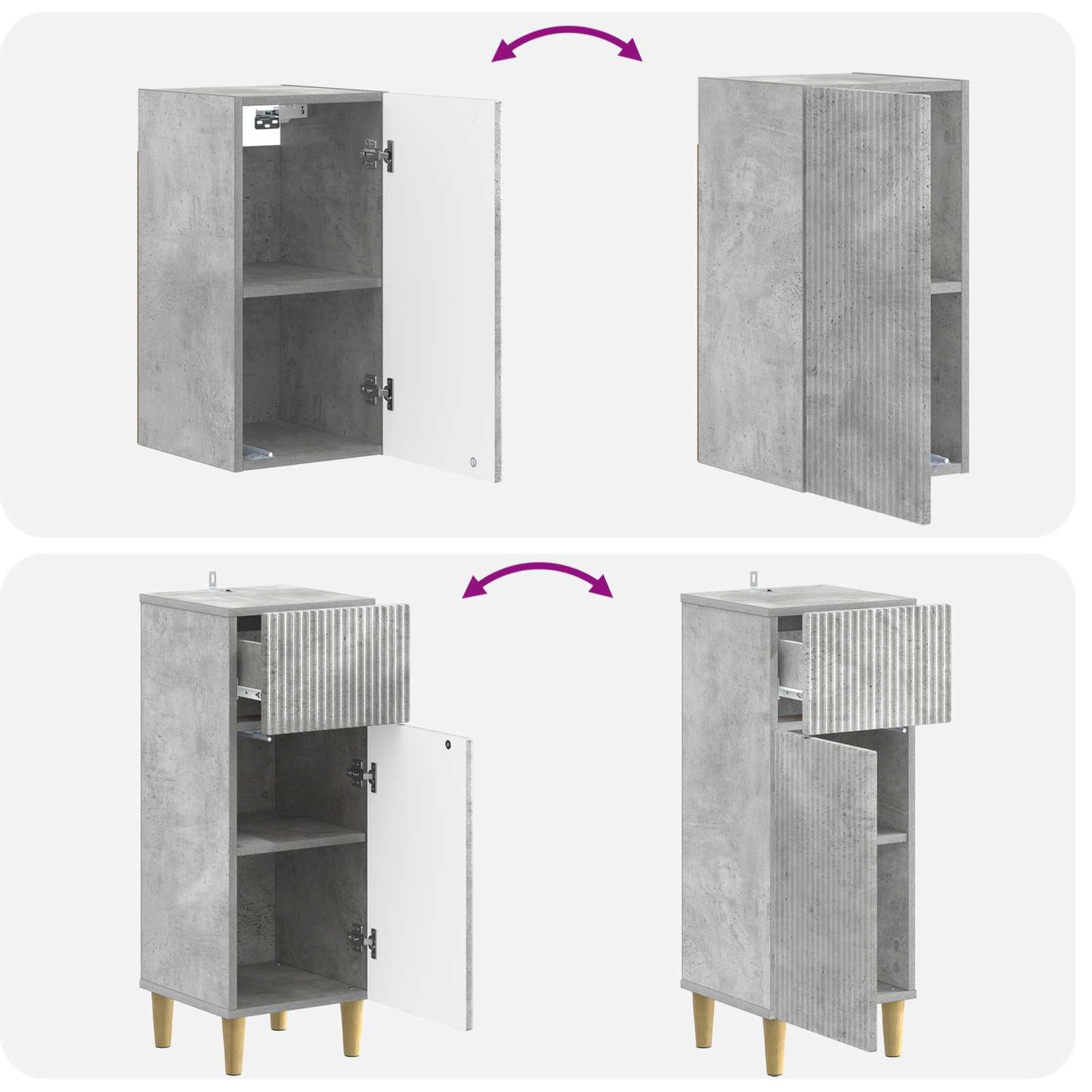 4 Piece Bathroom Cabinet Set ARNHEM Concrete Grey