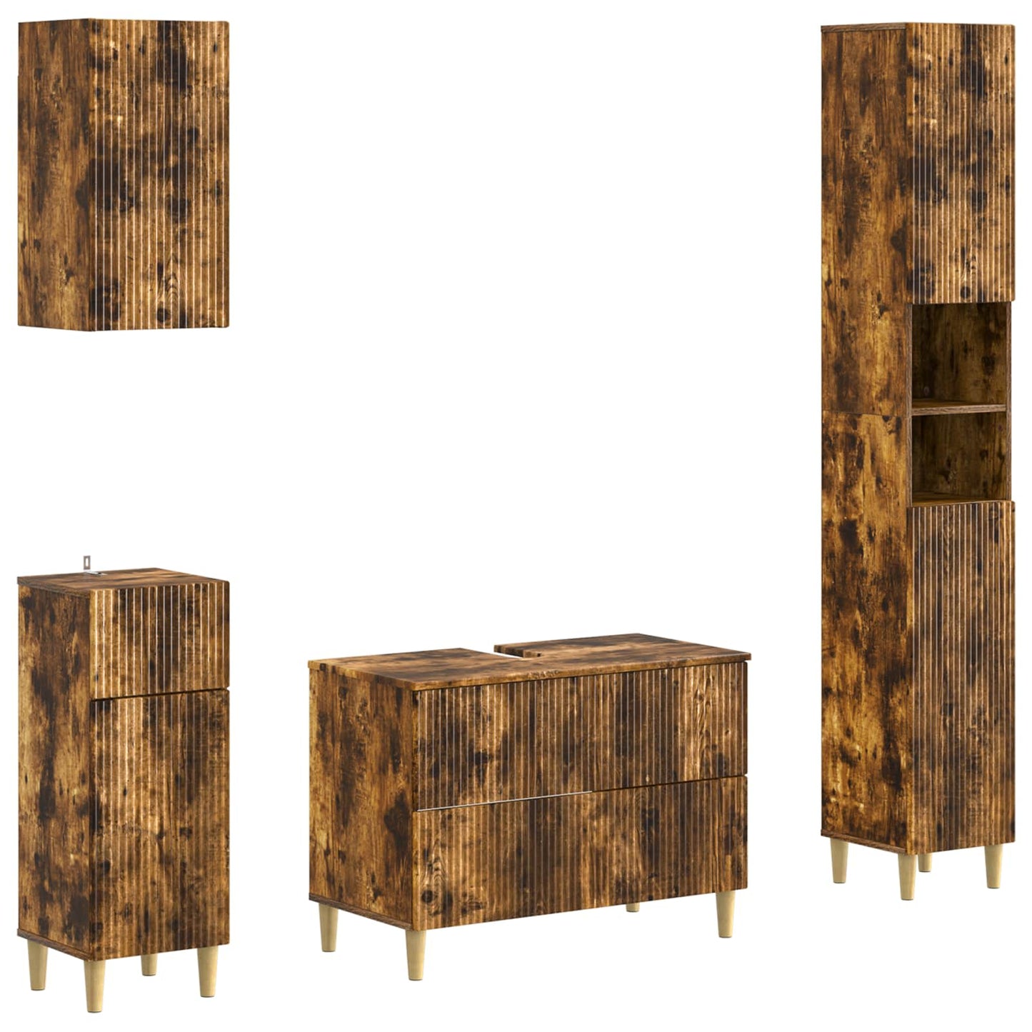 4 Piece Bathroom Cabinet Set ARNHEM Smoked Oak Engineered Wood