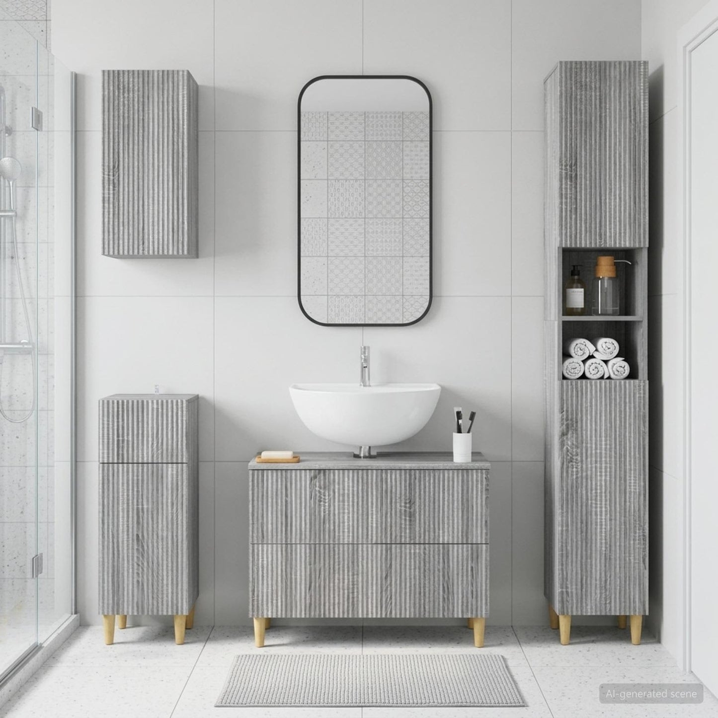 4 Piece Bathroom Cabinet Set ARNHEM Grey Sonoma Engineered Wood