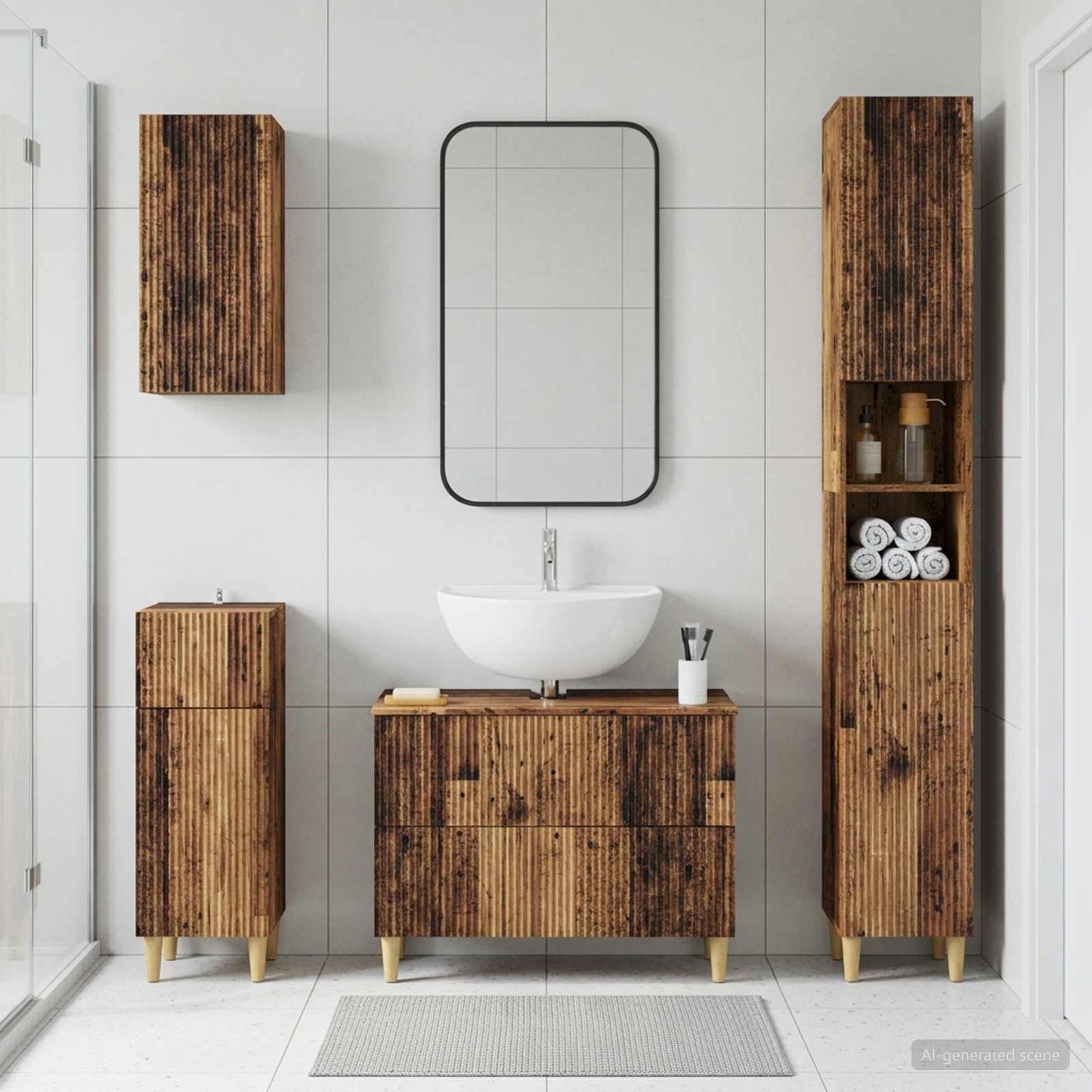 4 Piece Bathroom Cabinet Set ARNHEM Old Wood Engineered Wood