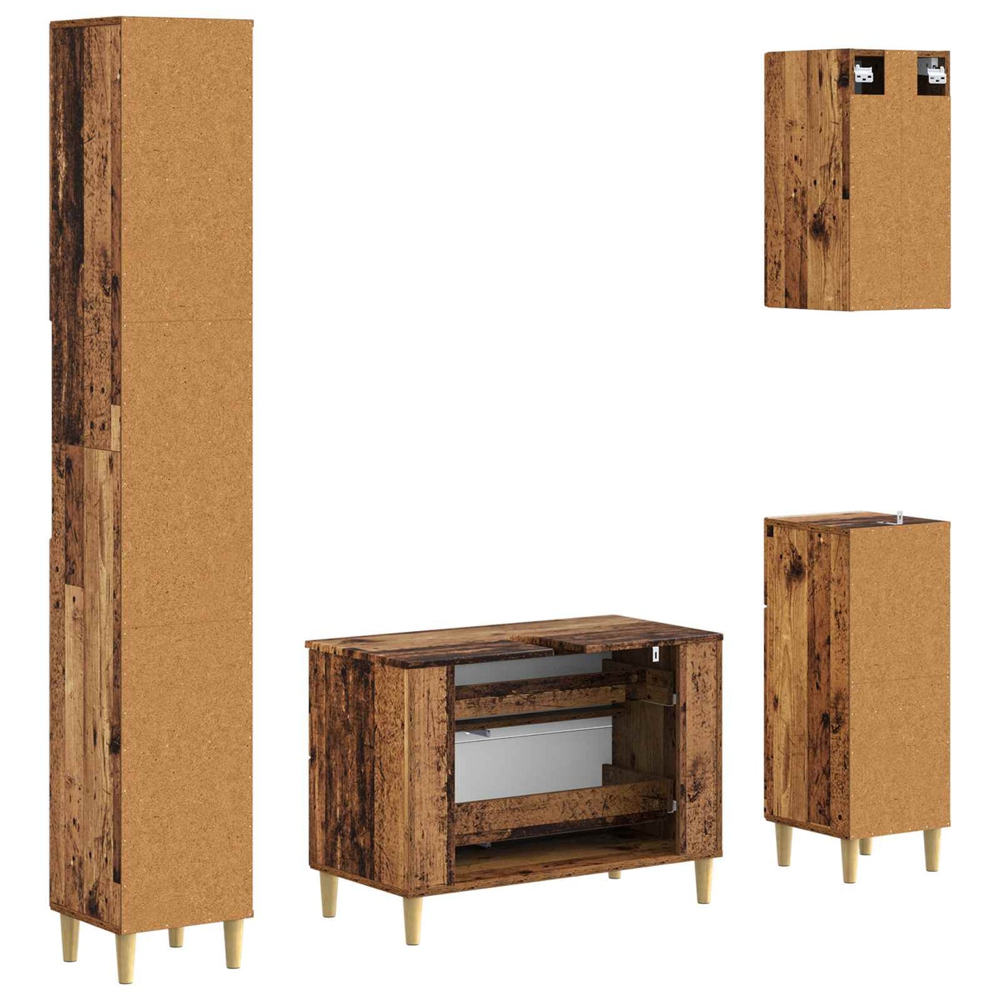 4 Piece Bathroom Cabinet Set ARNHEM Old Wood Engineered Wood
